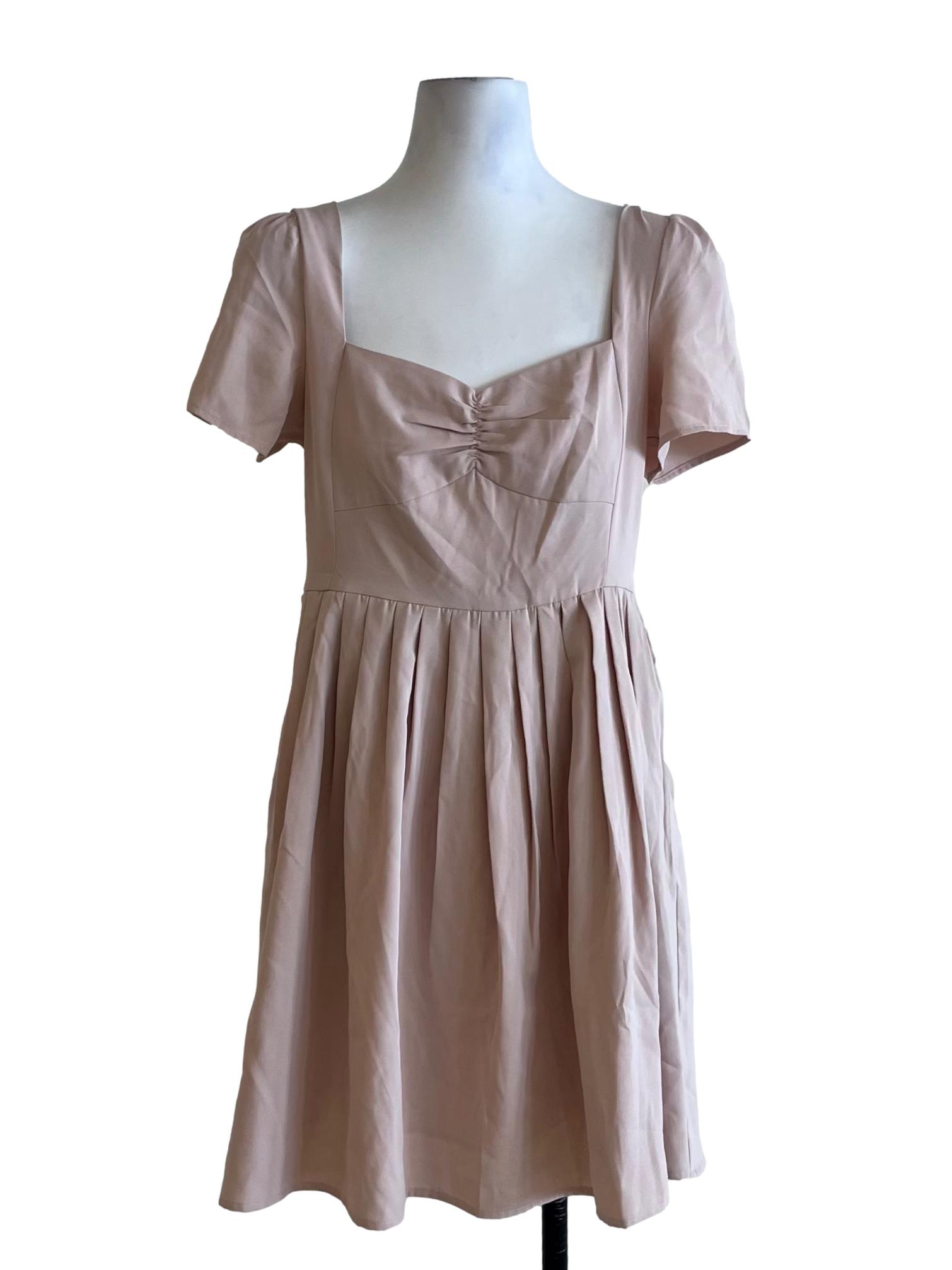 Blush Pink Square Neckline Empire Dress
