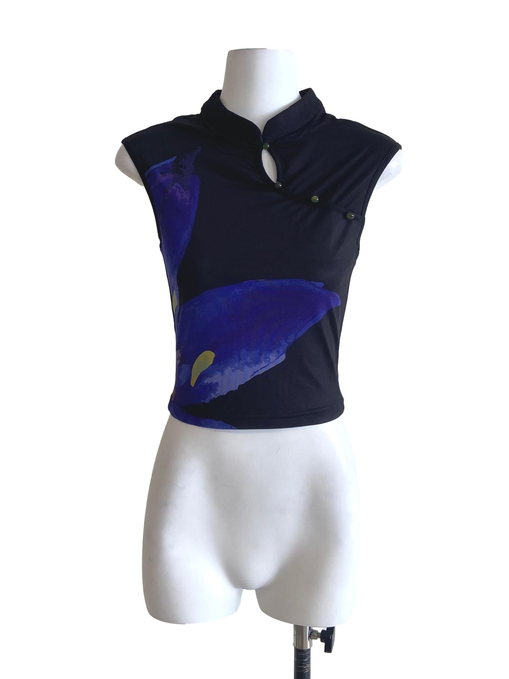 Black Daniah Mandarin Collar Mesh Top