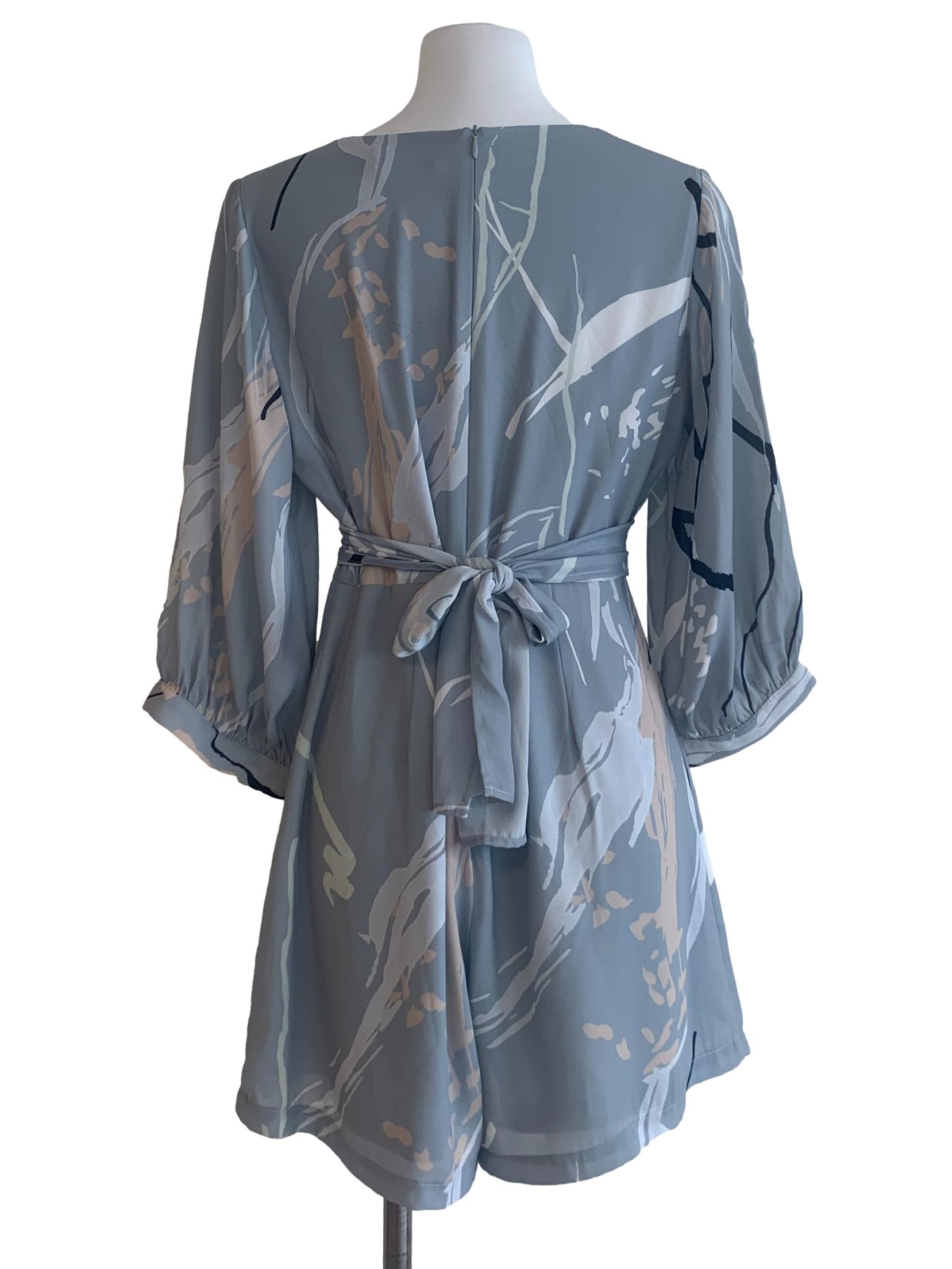 Blue Pattern V Neck Romper