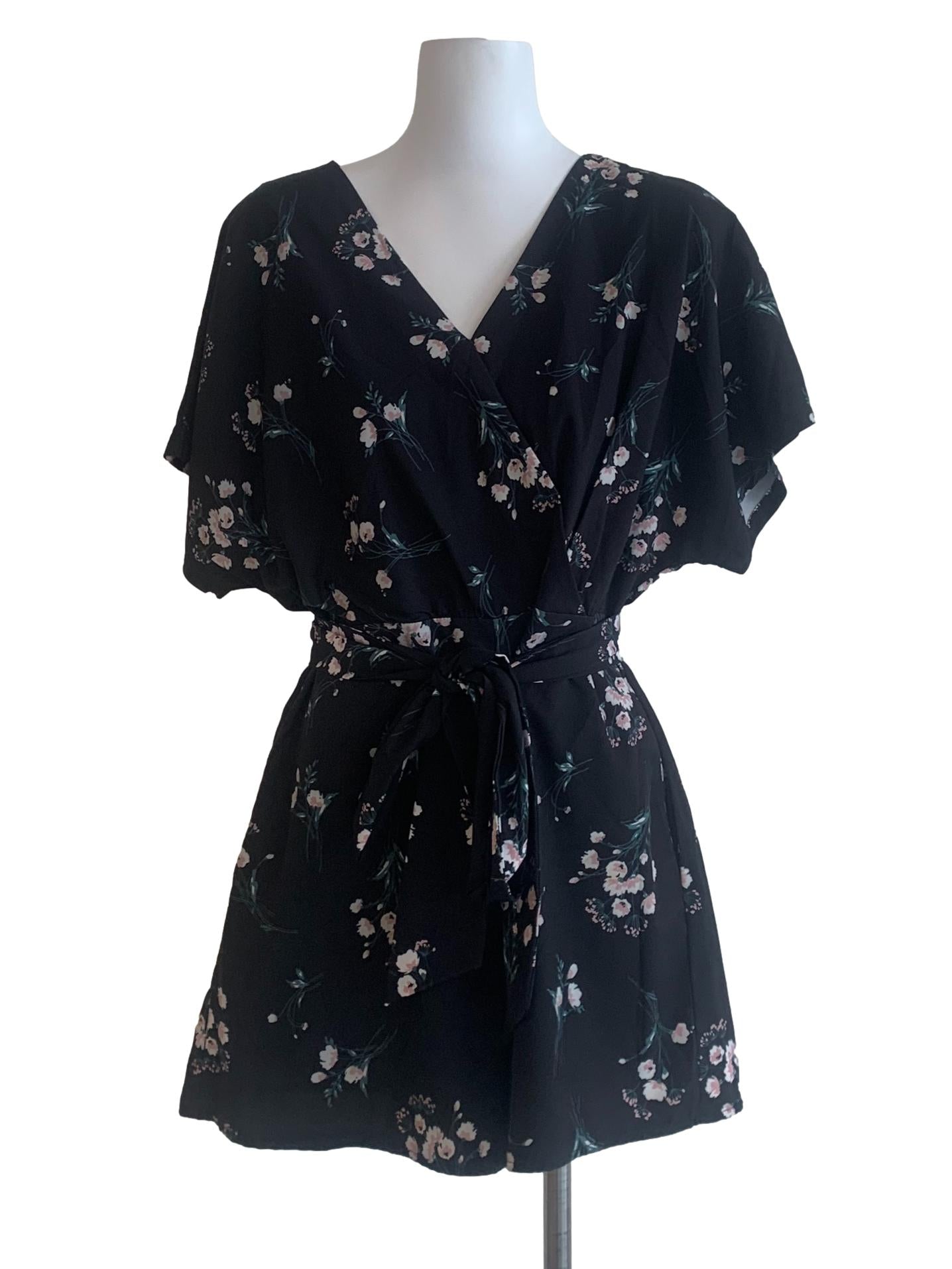 Black Floral Pattern Romper