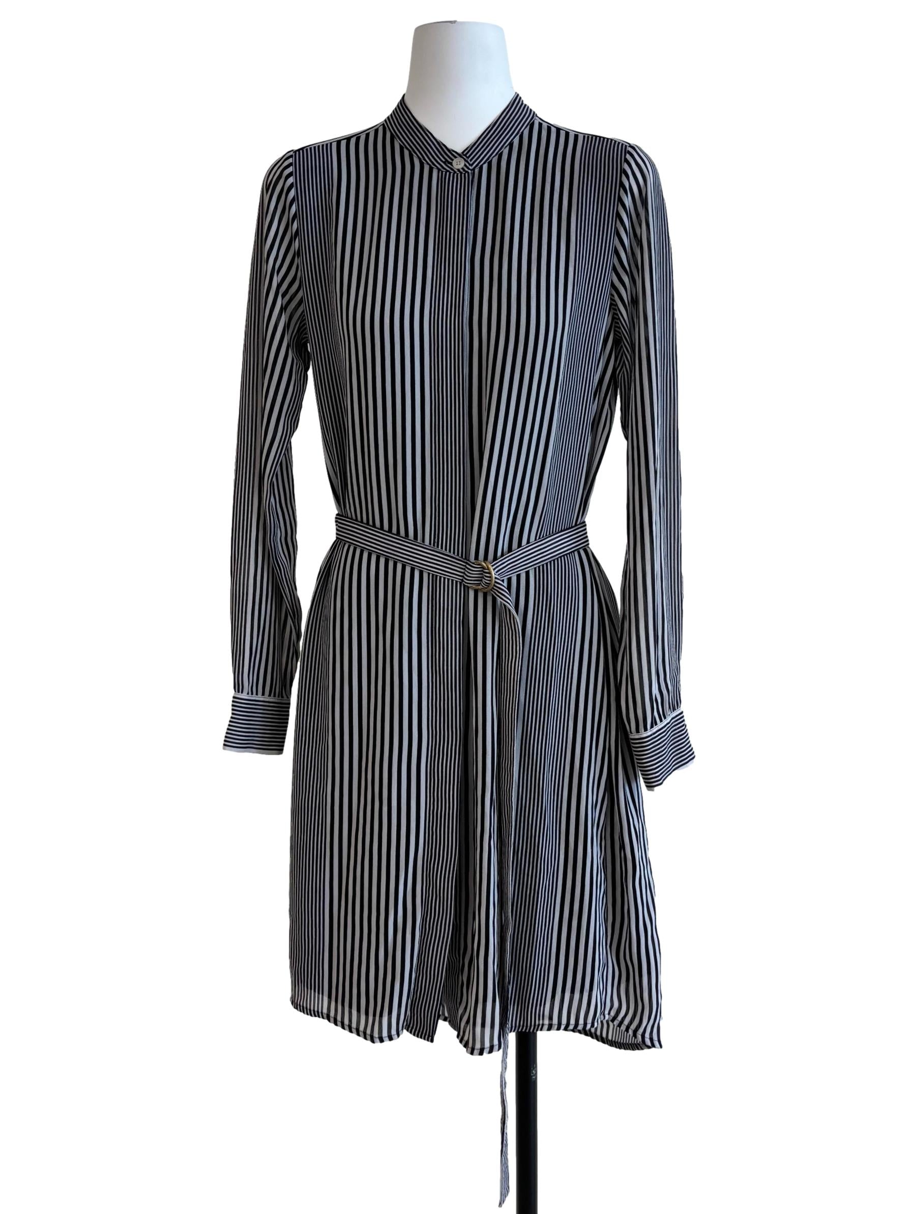 Black Chrome Grey Striped Shirt Dress