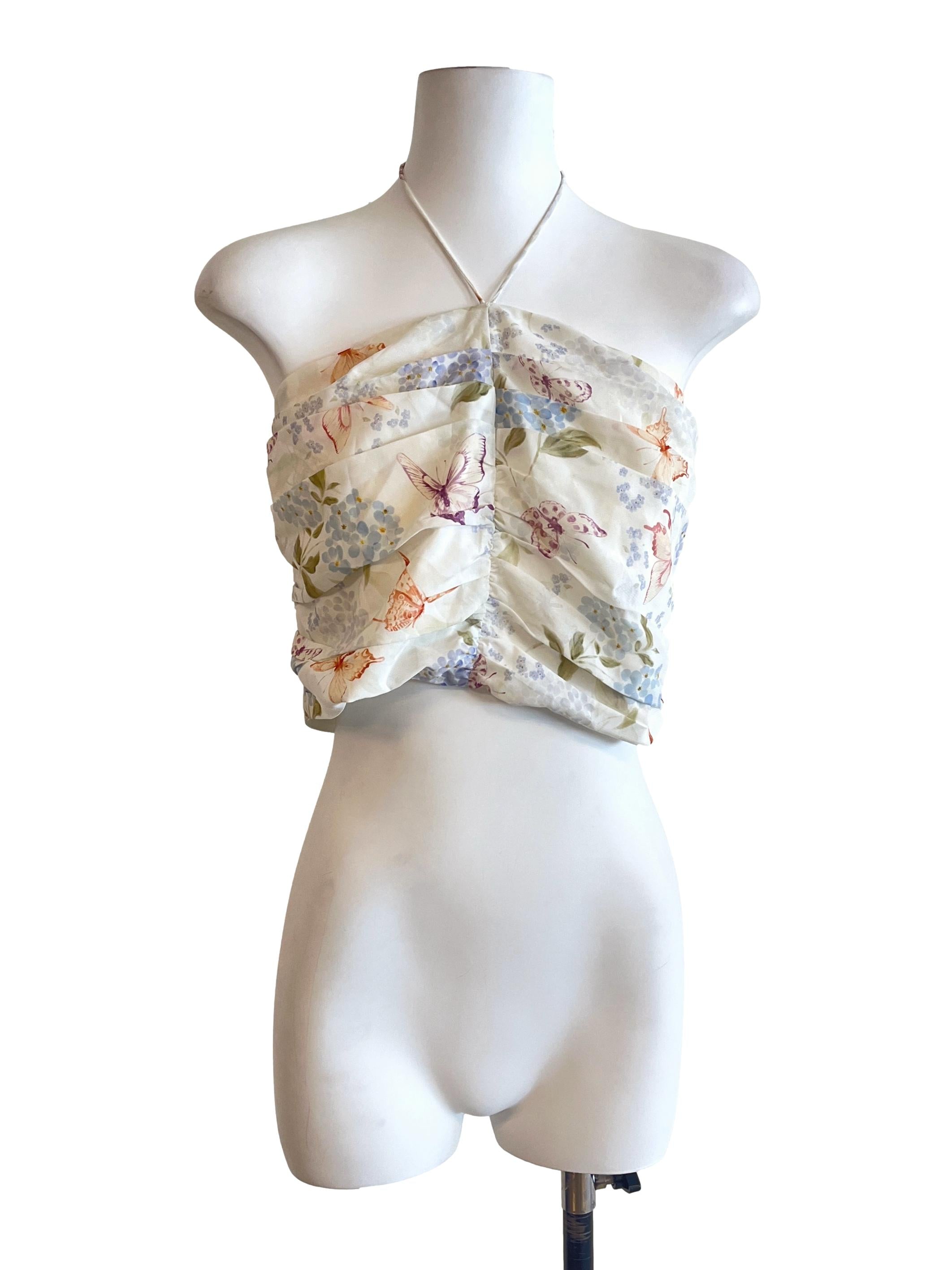 Cream White Floral Printed Sleeveless Top