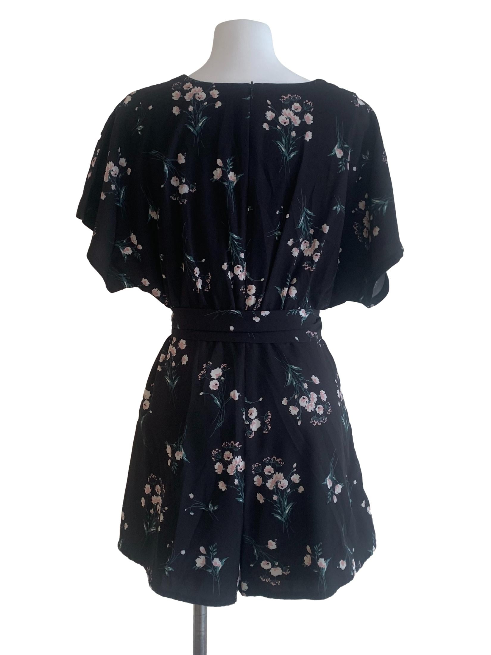 Black Floral Pattern Romper