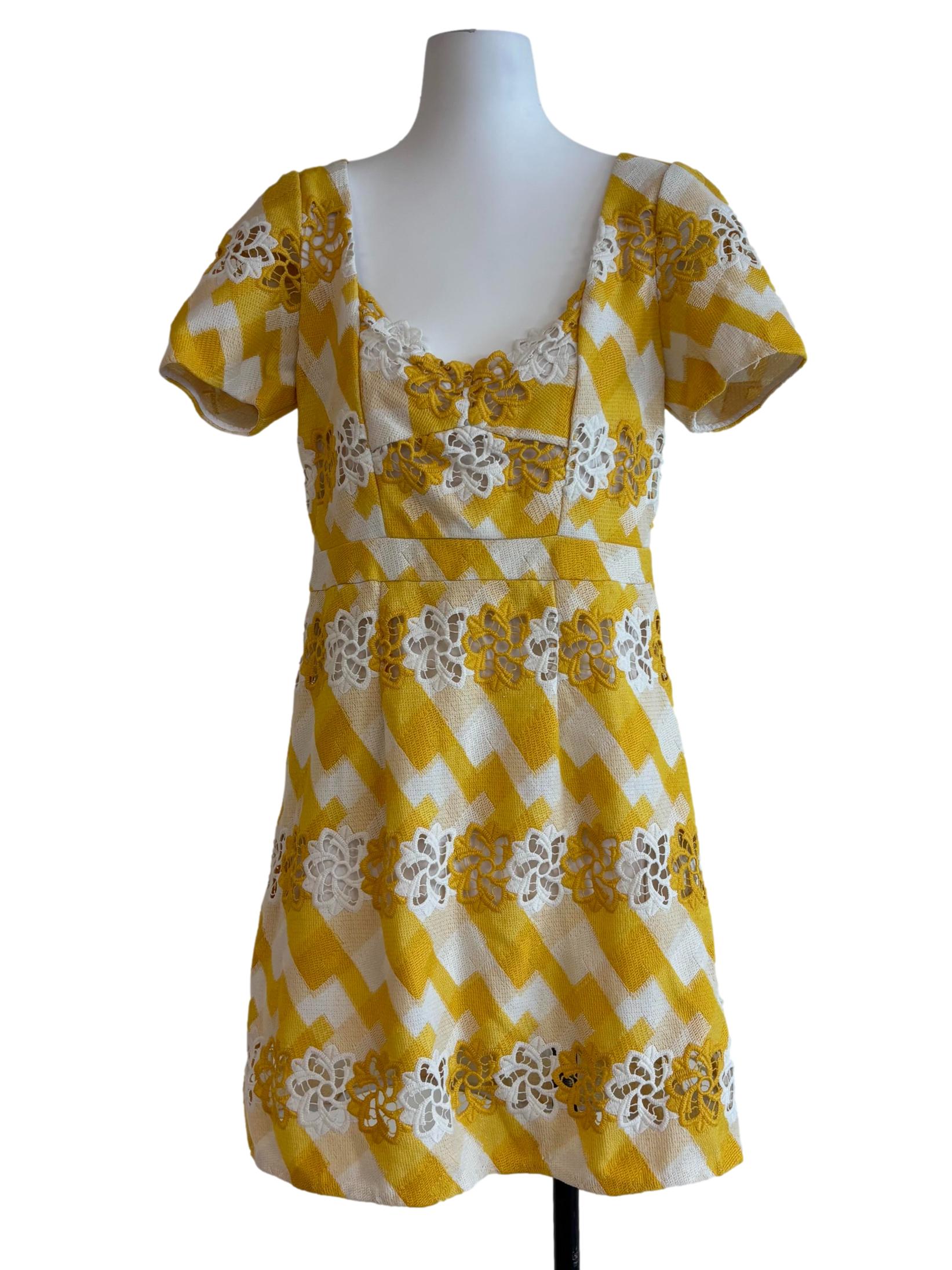 Mango Yellow Patterned Mini Dress