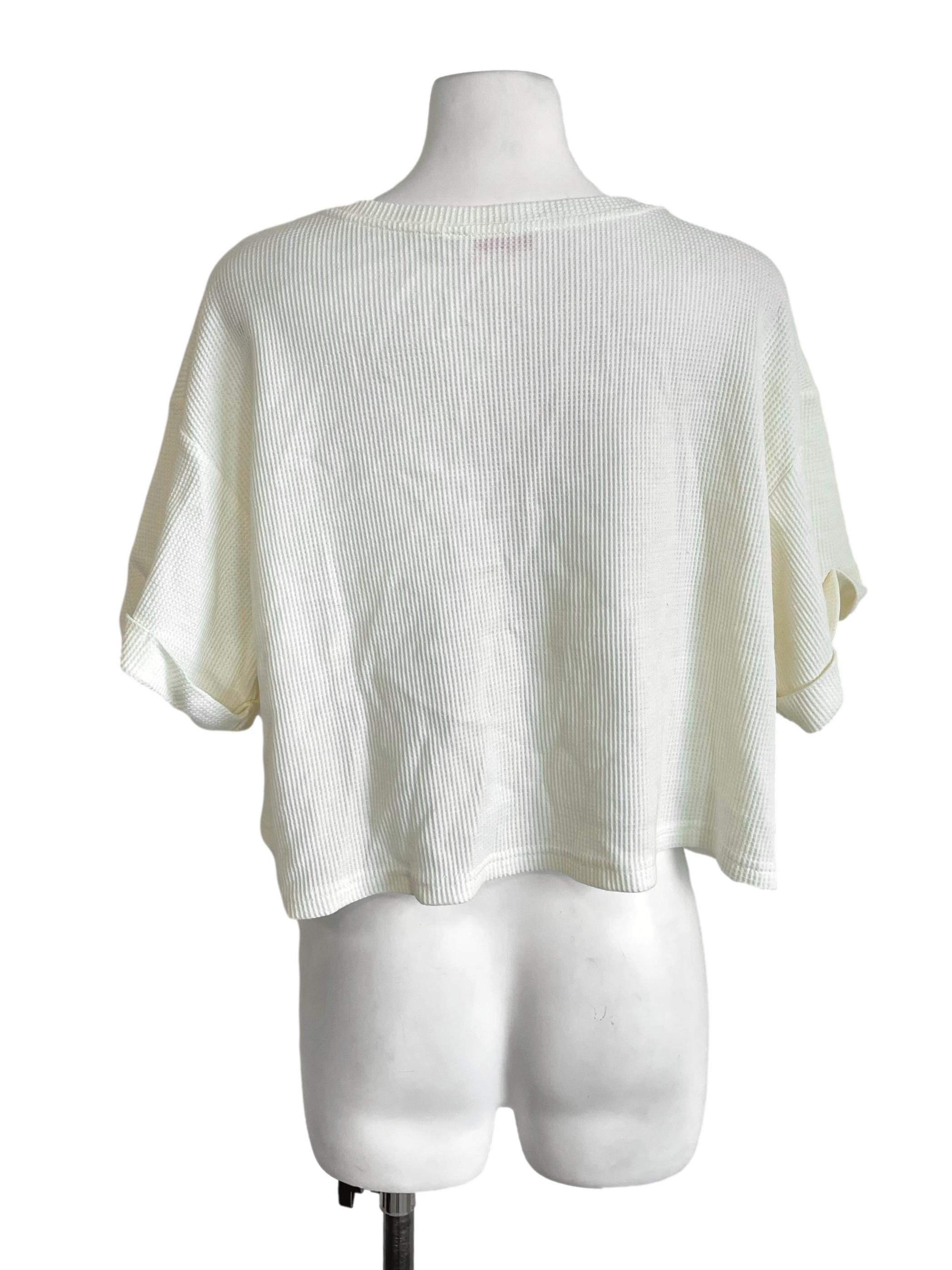 Cream Waffle Wide Crop Tee