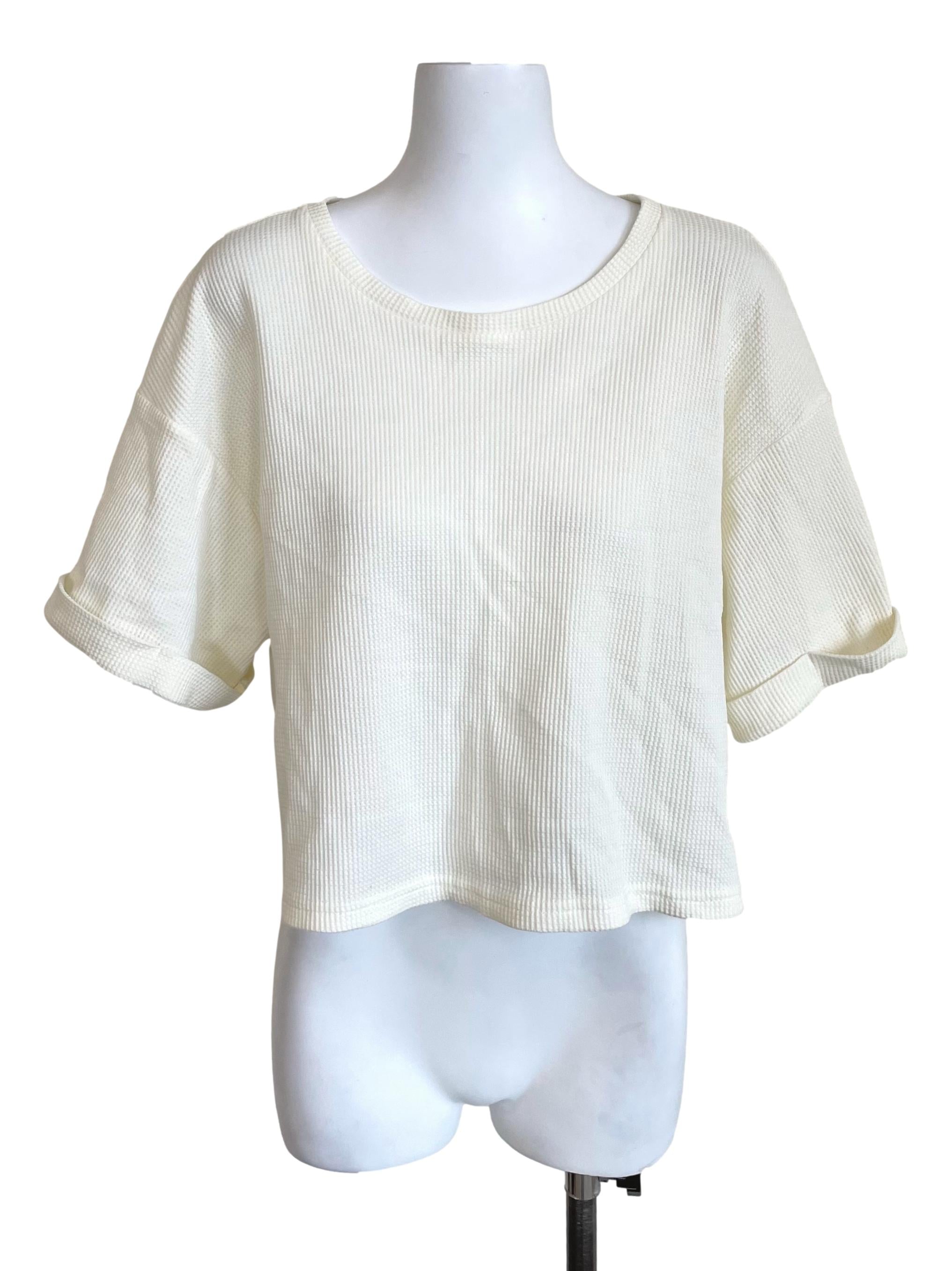 Cream Waffle Wide Crop Tee