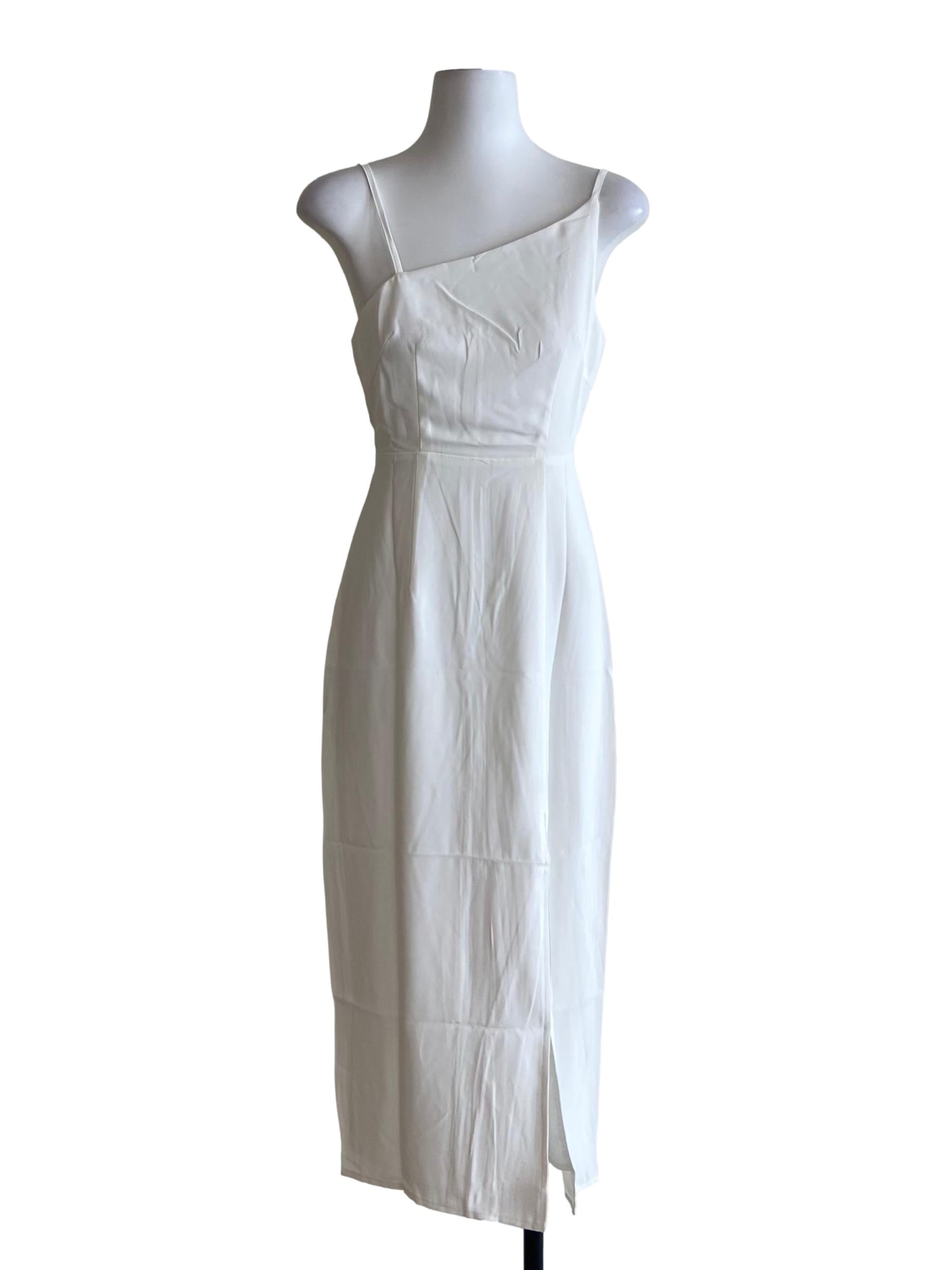White Eli Asymmetrical Midi Dress