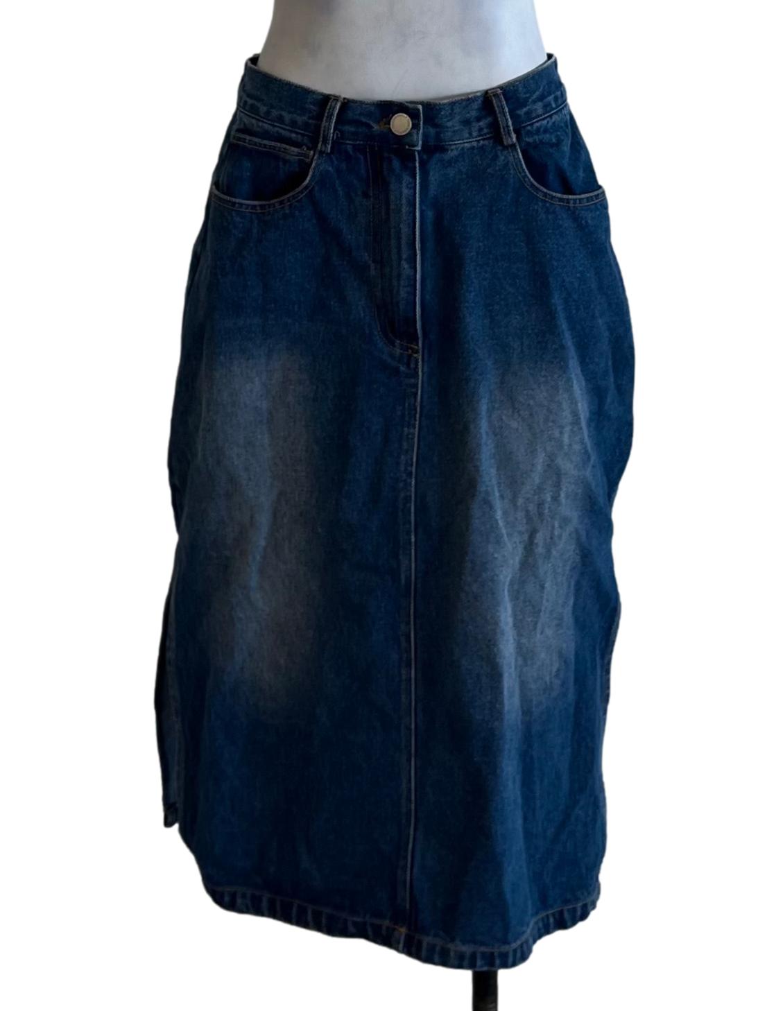 Blue Denim Plain A-Line Skirt