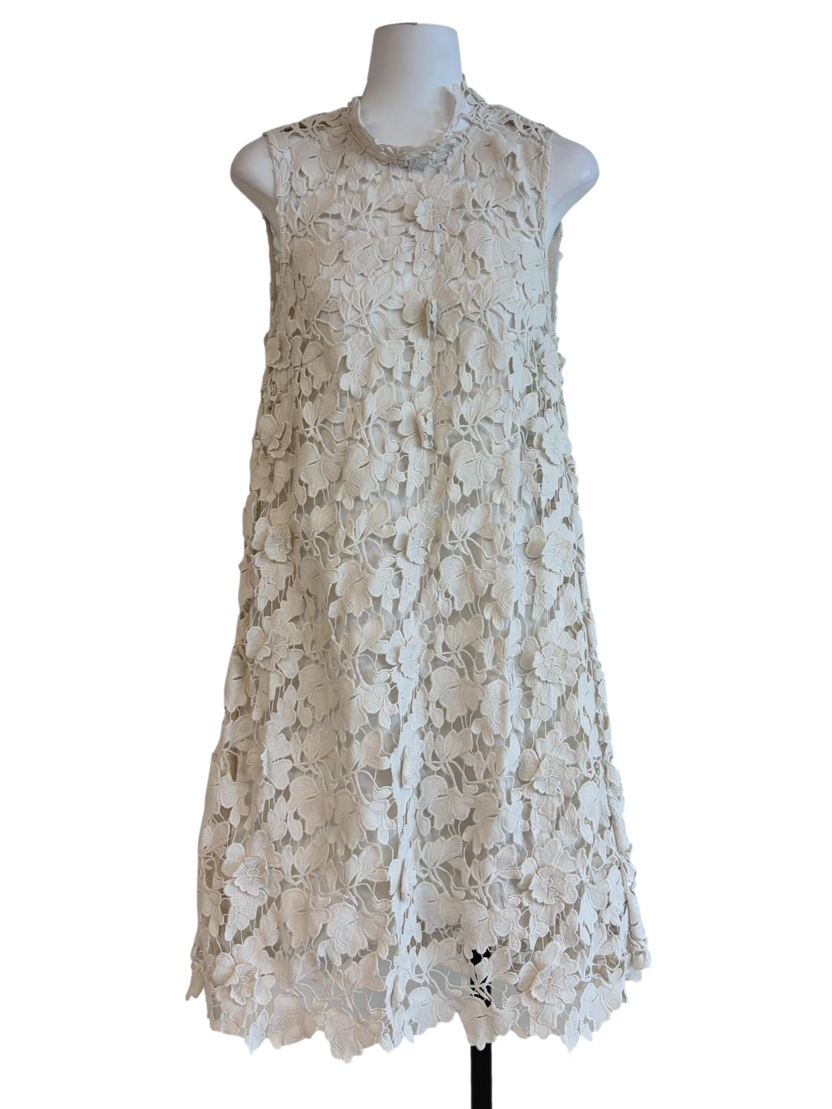 Pearl White Sleeveless Floral Dress