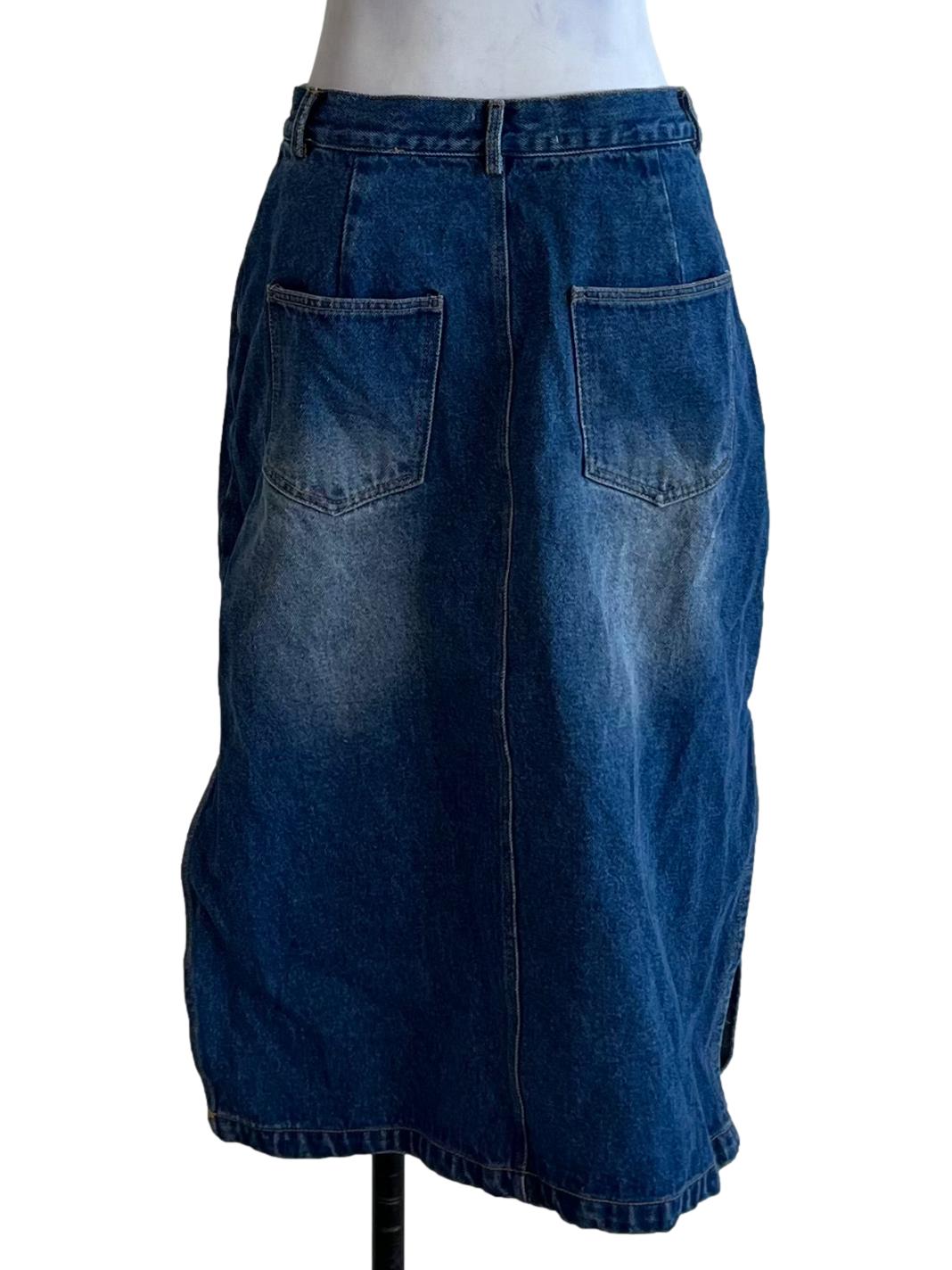 Blue Denim Plain A-Line Skirt