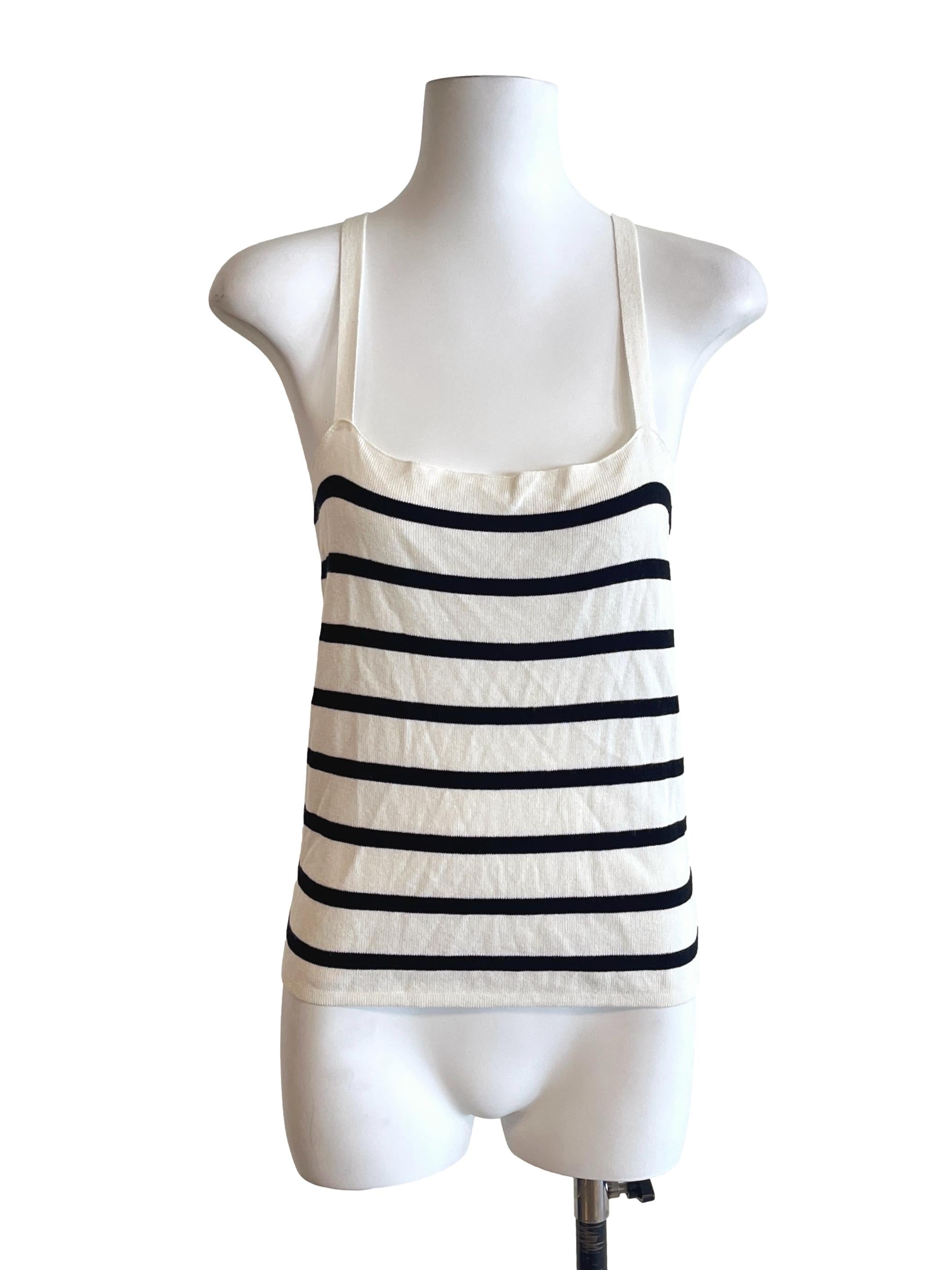 Cream White Stripes Sleeveless Top TWL