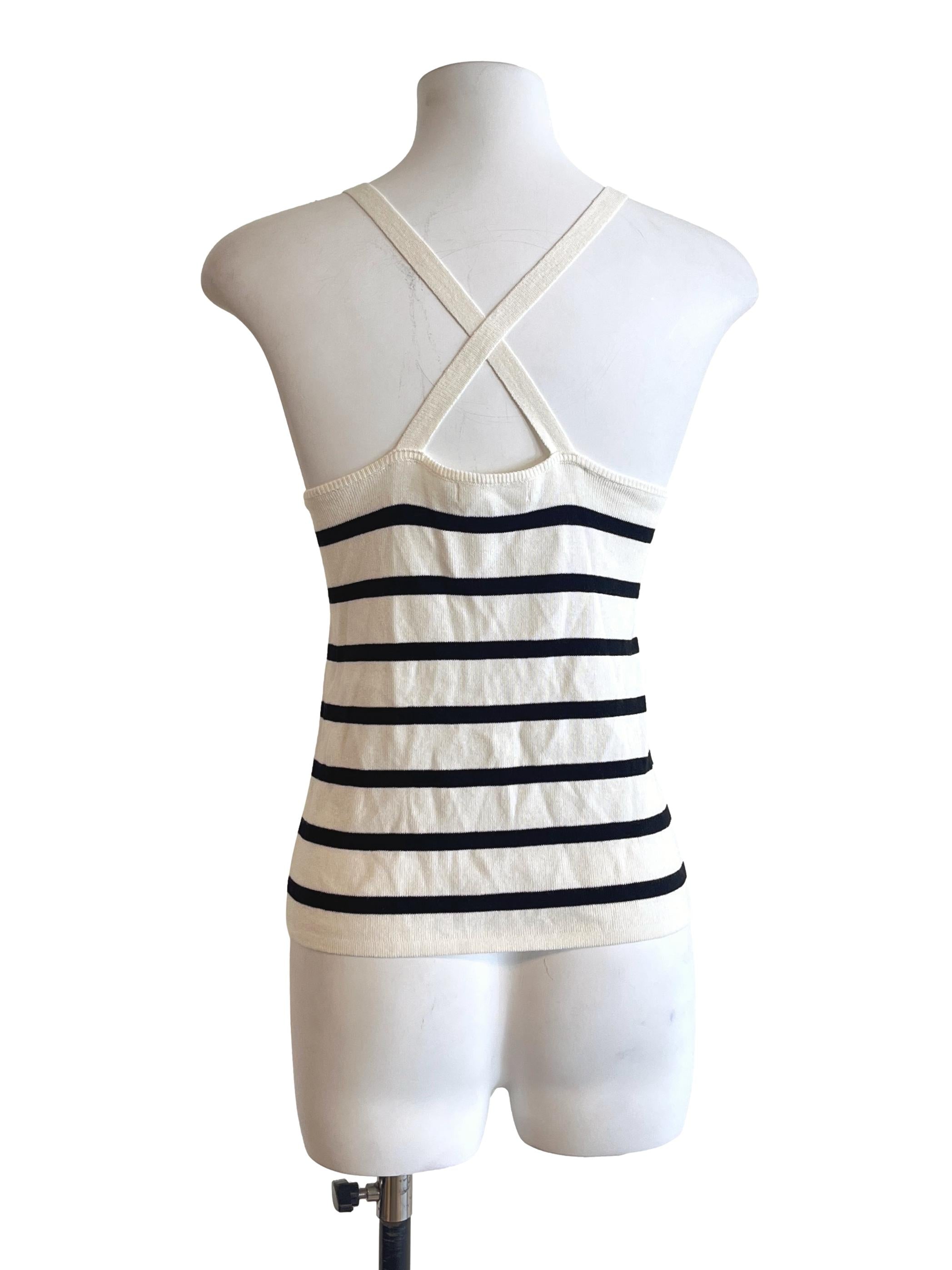 Cream White Stripes Sleeveless Top TWL