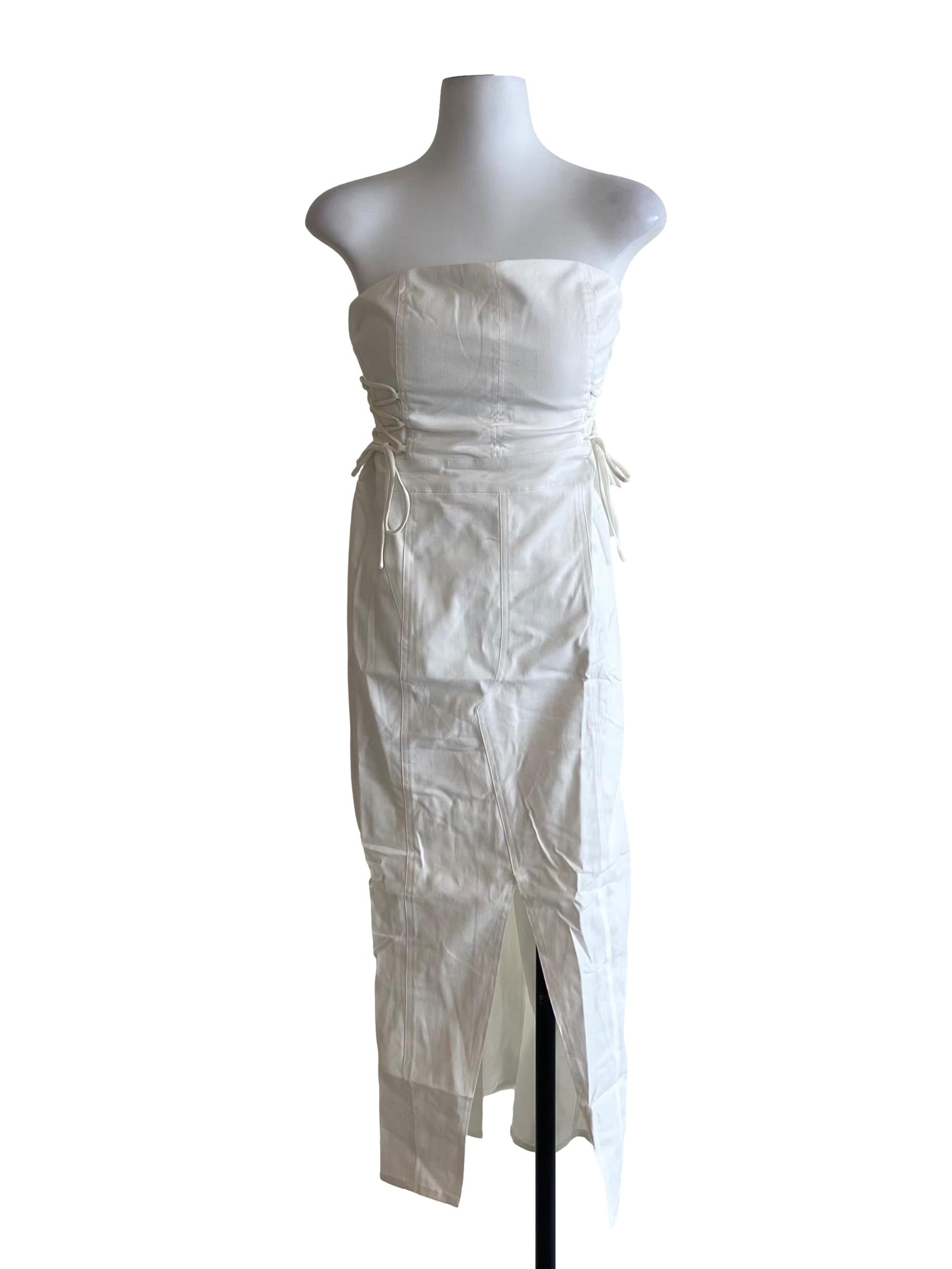 White Romare Lace Up Tube Padded Dress