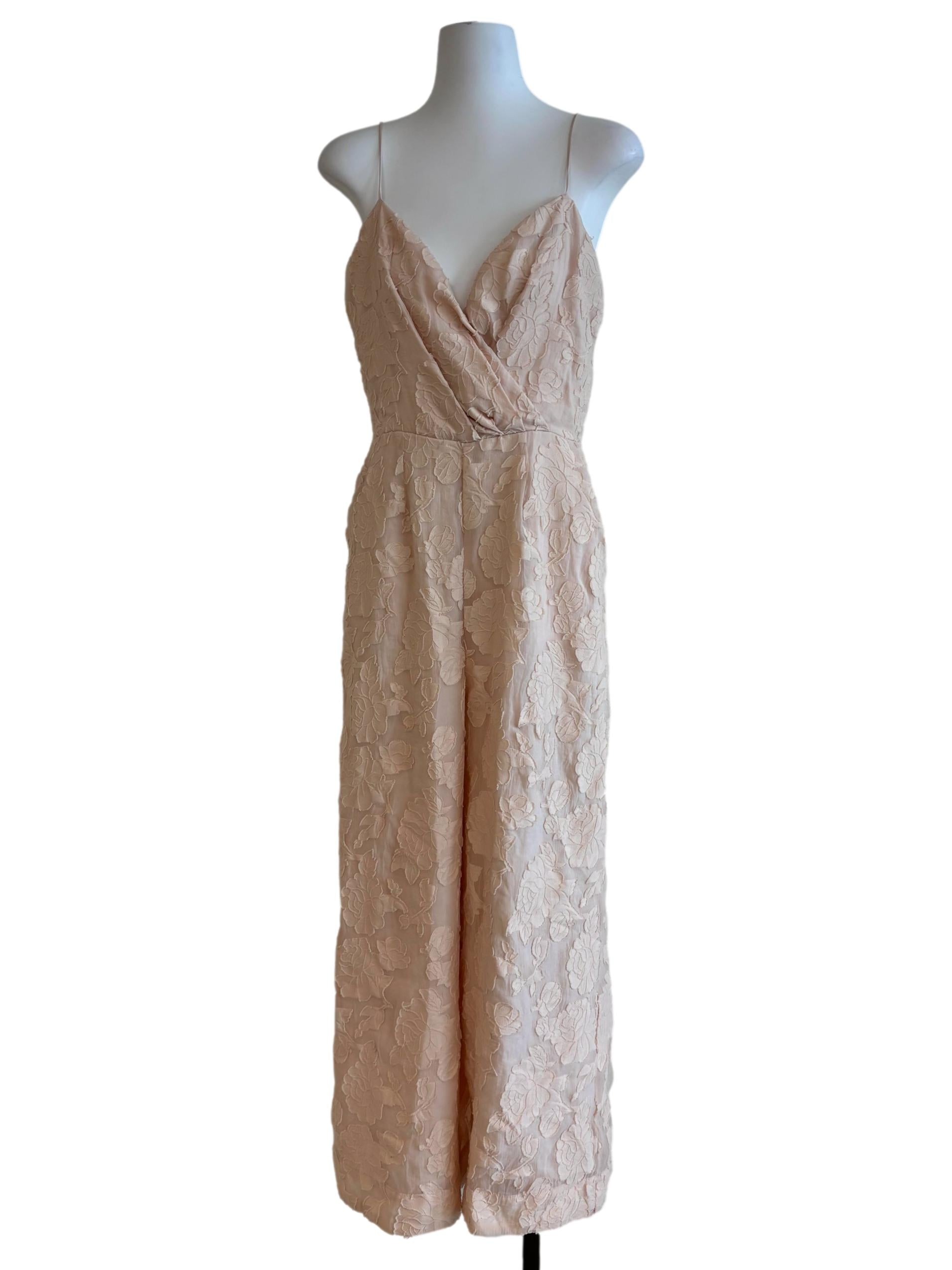 Beige Lace Textured Spaghetti Strap Jumpsuit