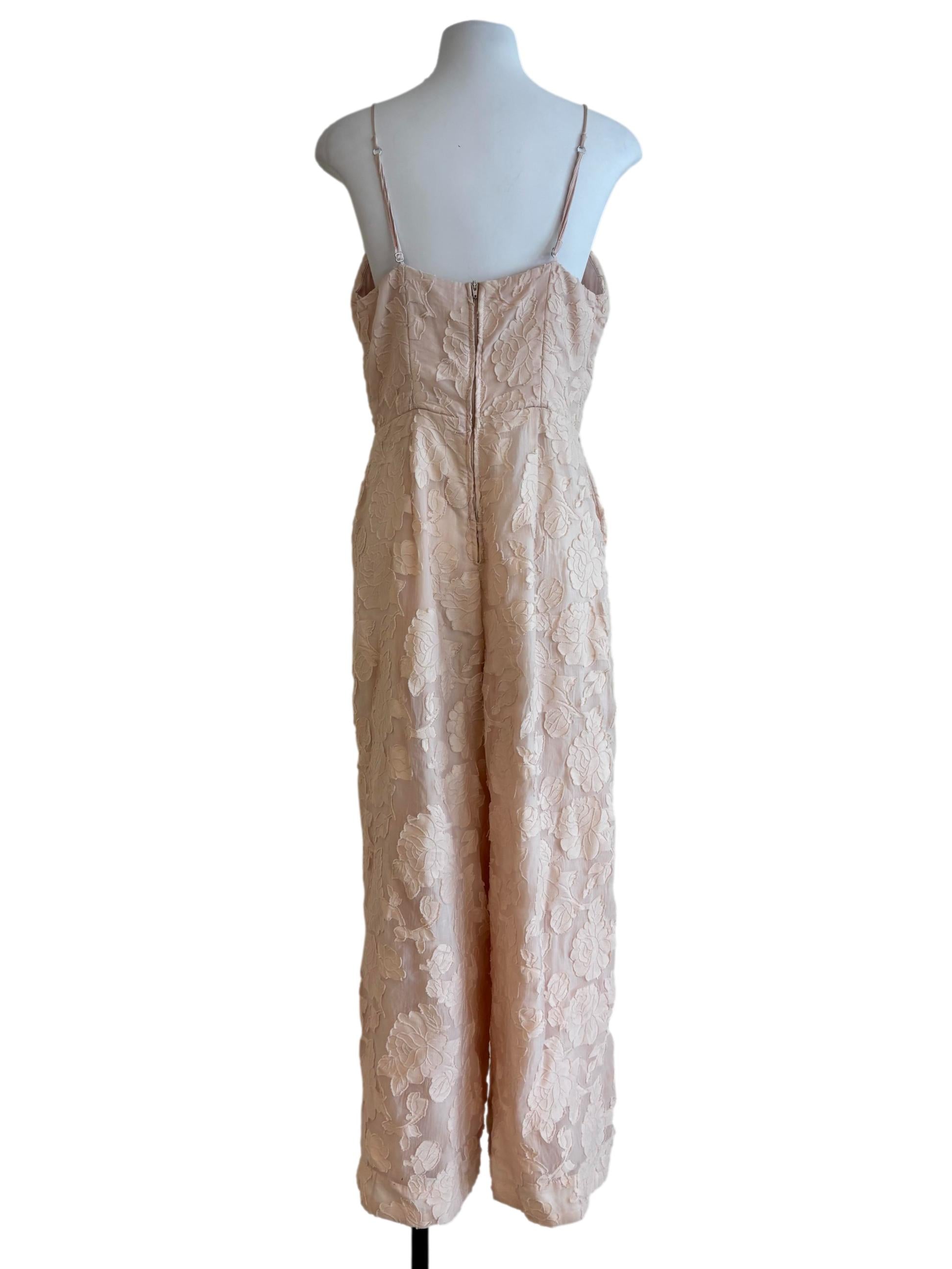 Beige Lace Textured Spaghetti Strap Jumpsuit