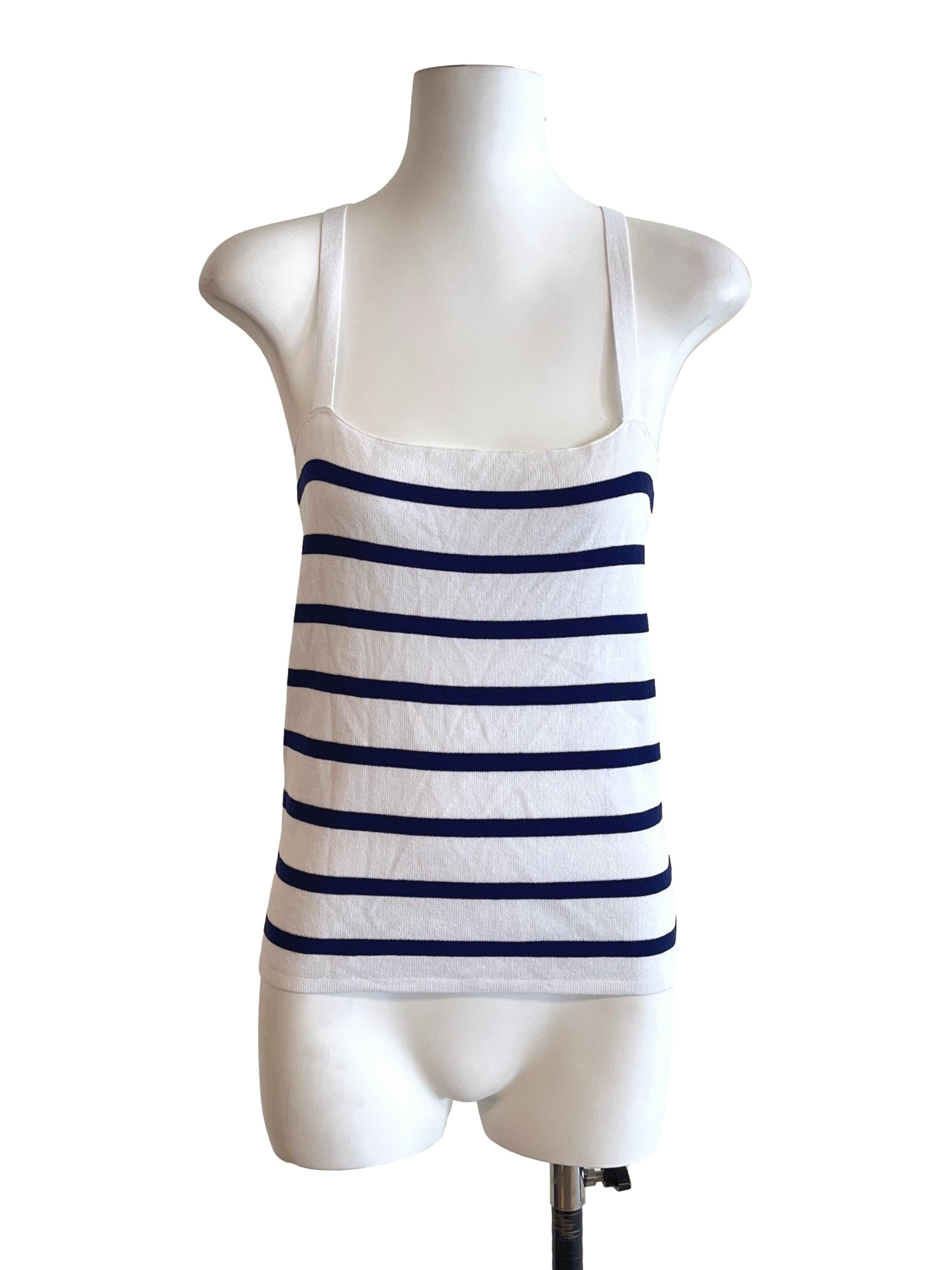 Navy Blue Stripes Sleeveless Top TWL
