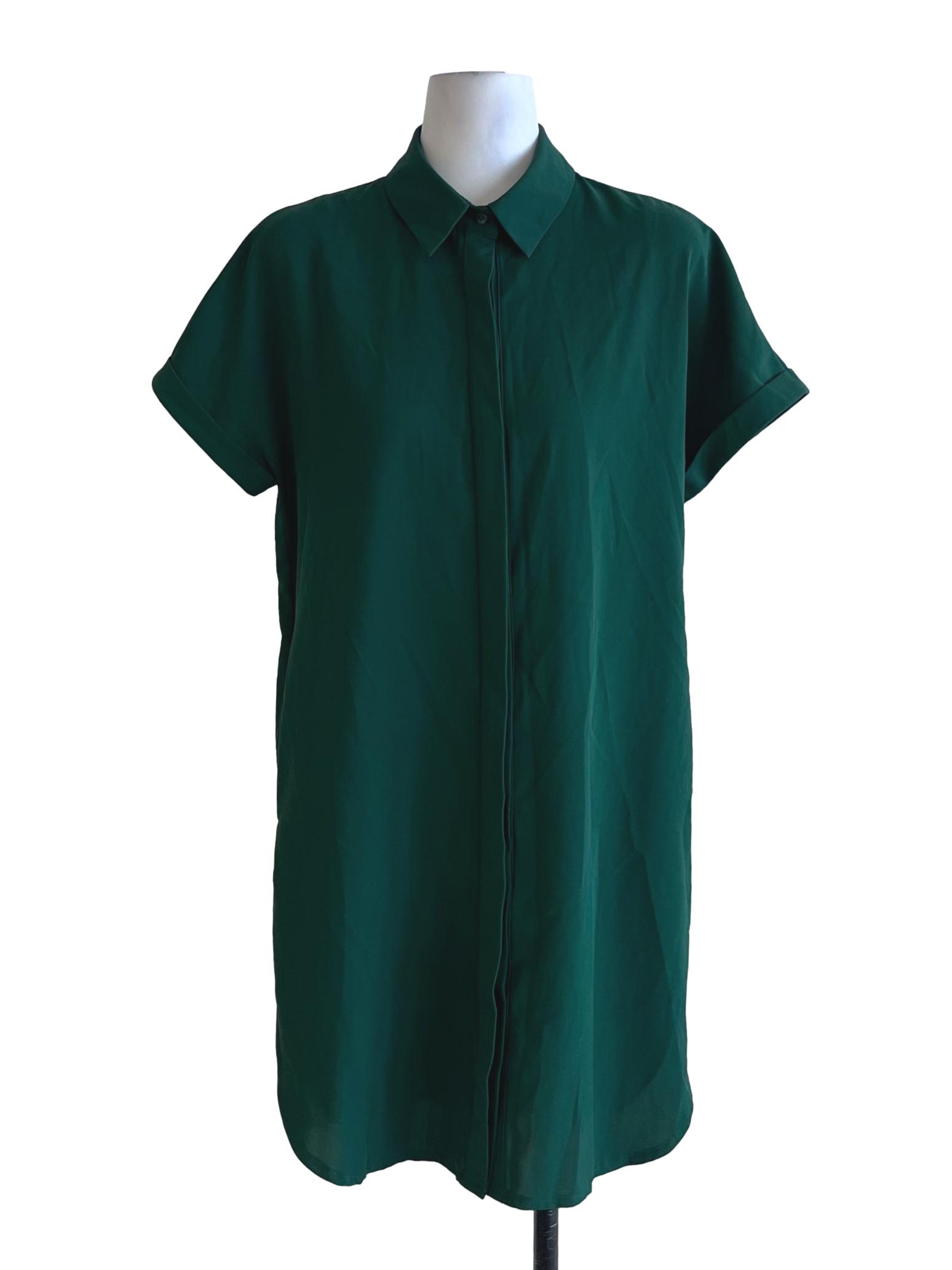 Pine Green Wing Collar Shirt Dress
