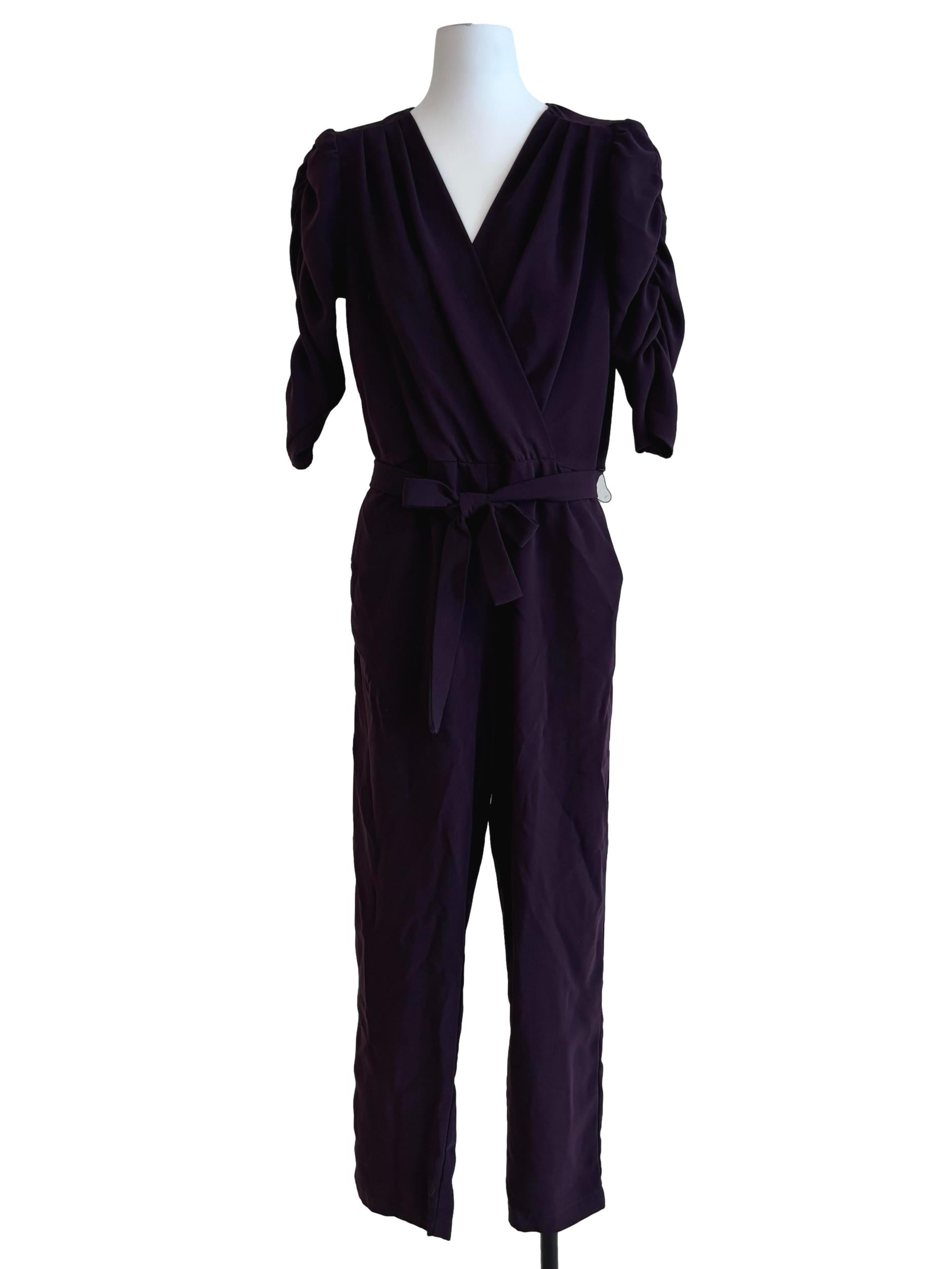 Eggplant Purple Ruched Sleeve Jumpsuit