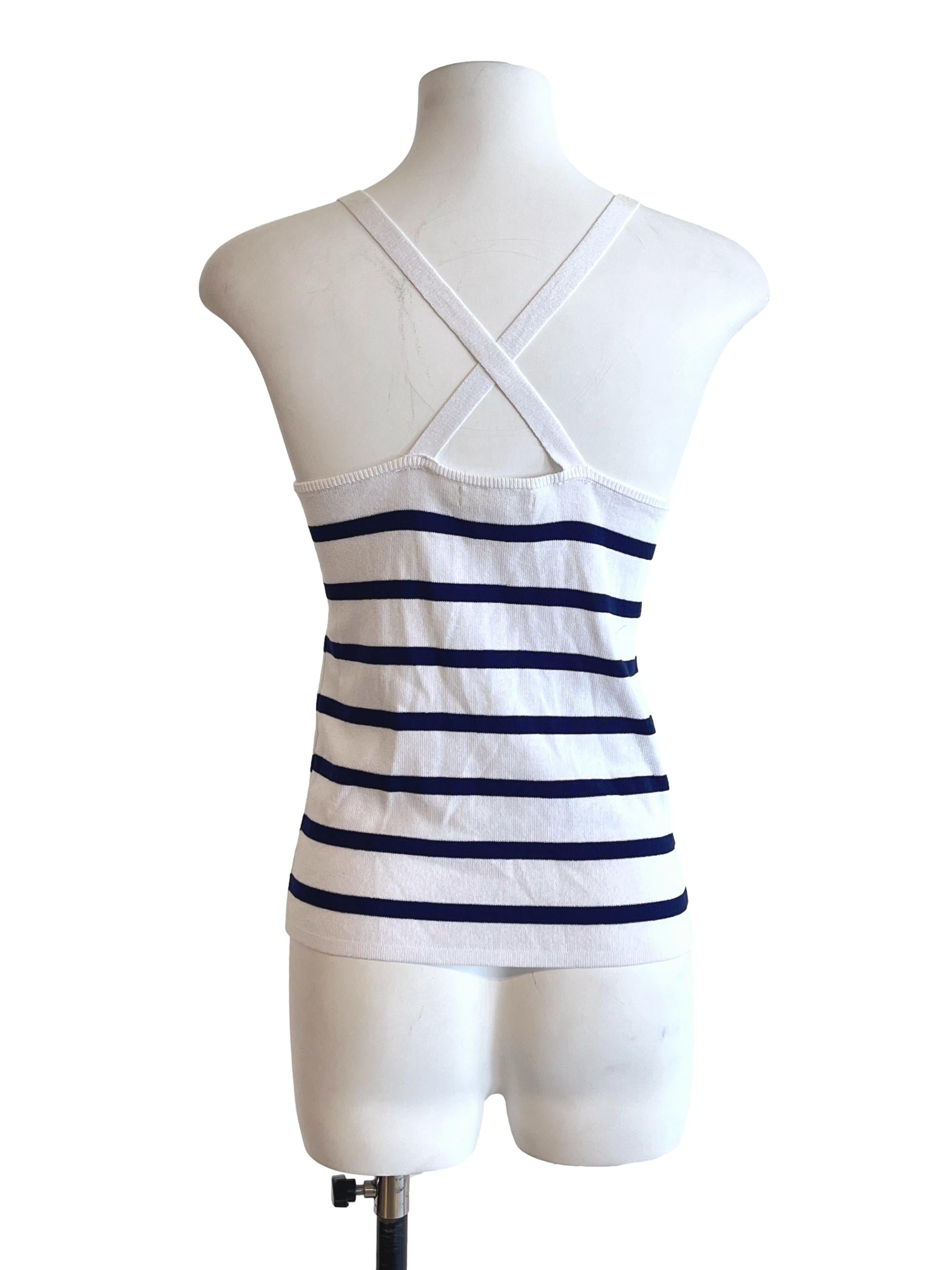 Navy Blue Stripes Sleeveless Top TWL