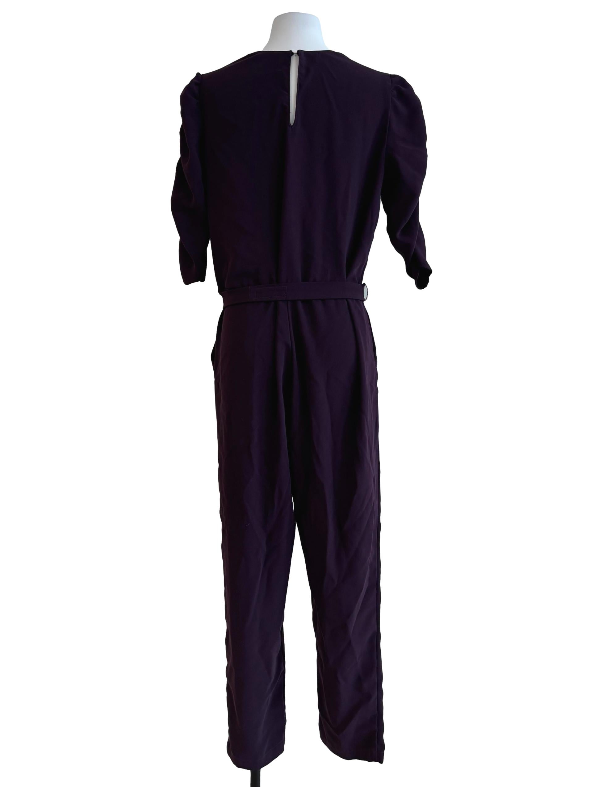 Eggplant Purple Ruched Sleeve Jumpsuit