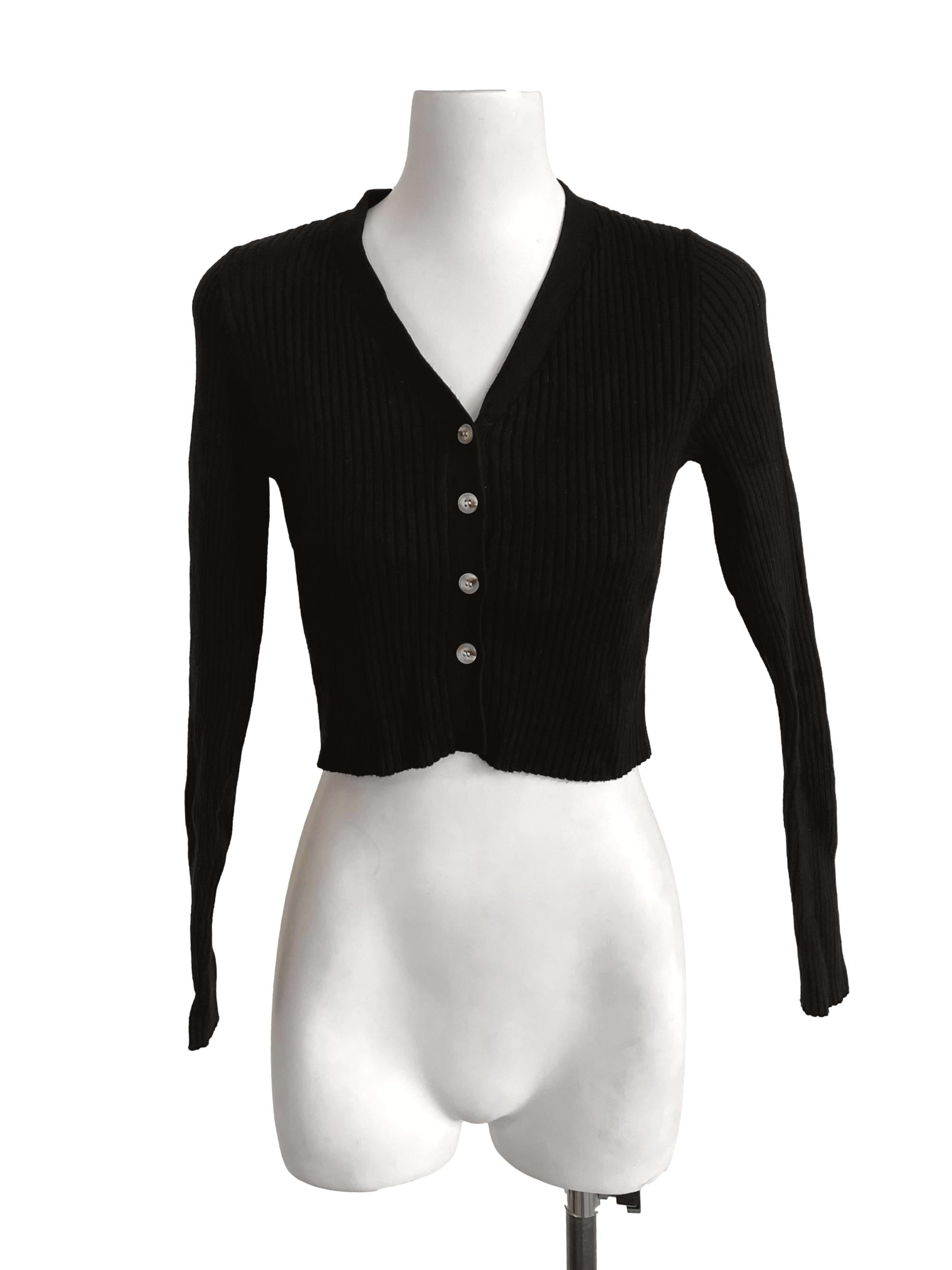Black Ribbed Skinny Cardigan