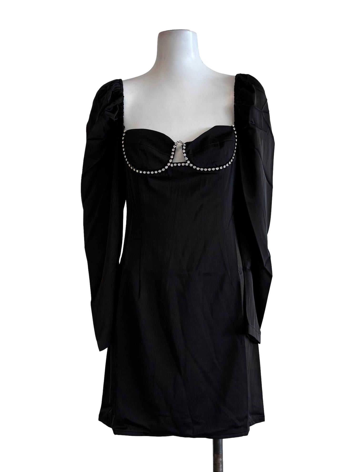 Satin Black Sweetheart Princess Sleeves Dress