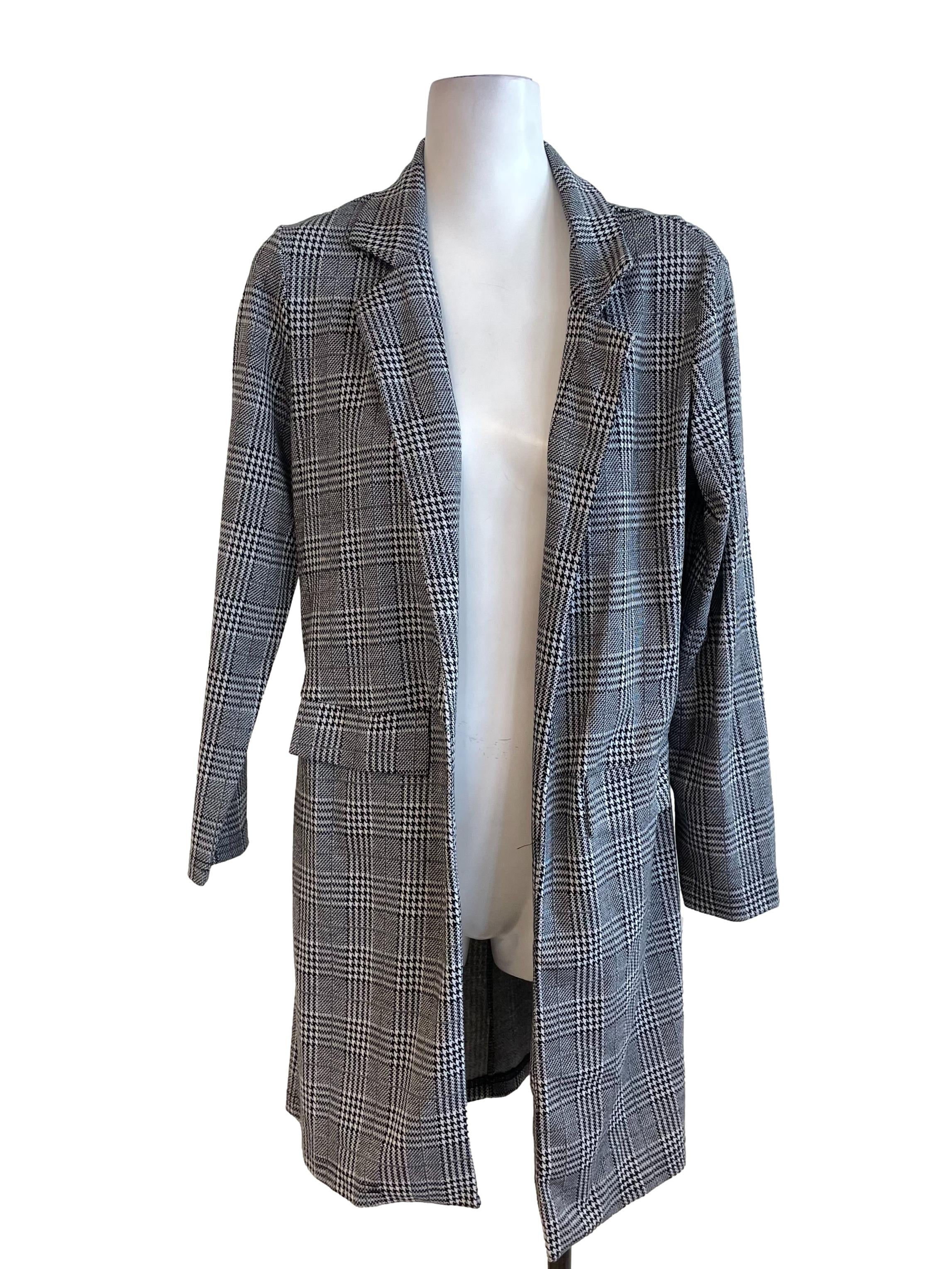Grey Houndstooth Open Front Jacket