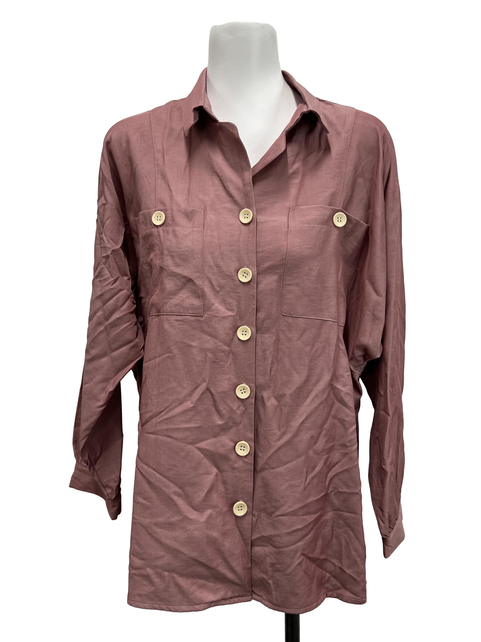 Fashmob  Pink Shiny Buutton Down Blouse | REFASH