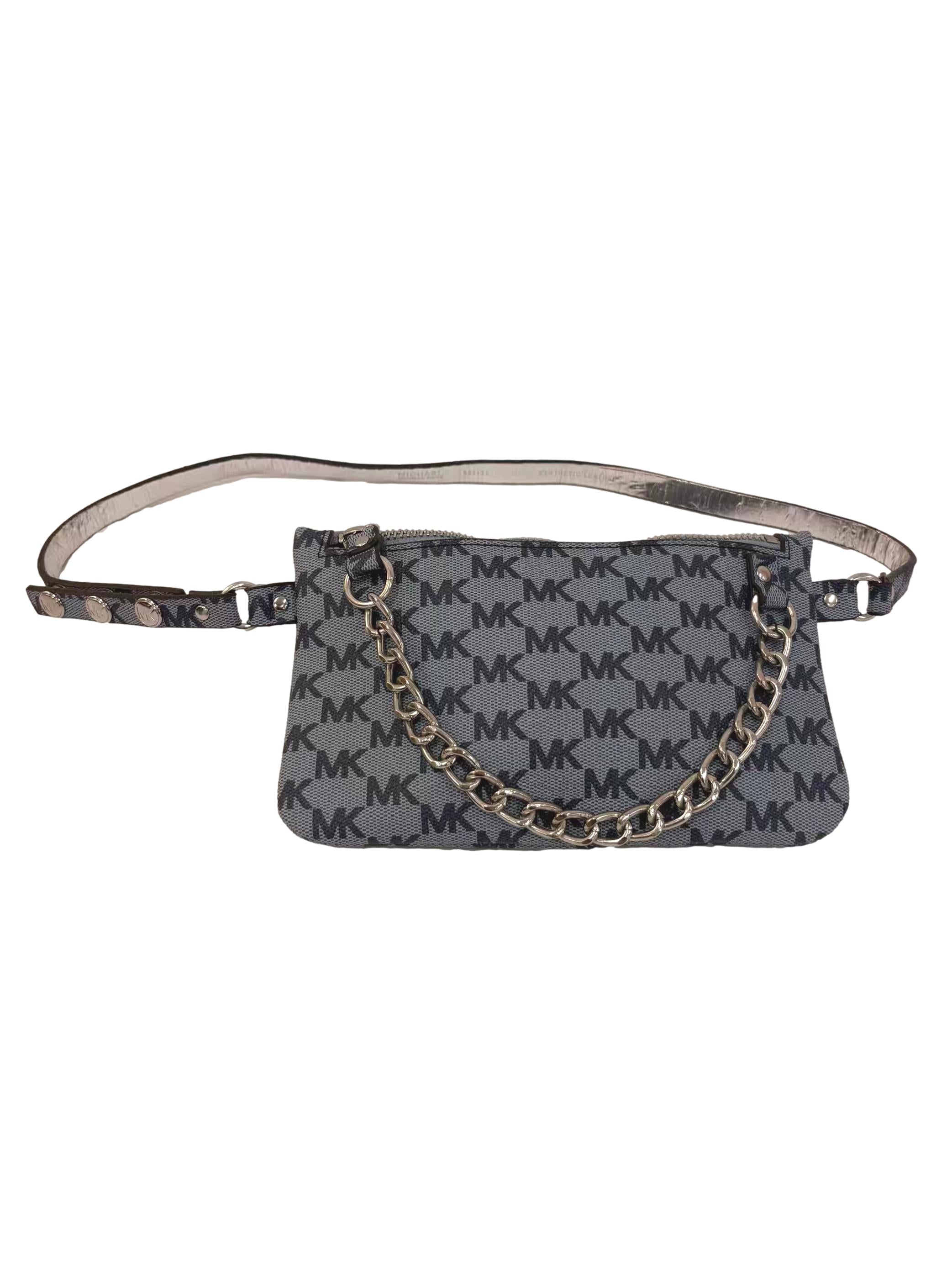 Blue Leather Fanny Pack Chain Belt Bag CSN