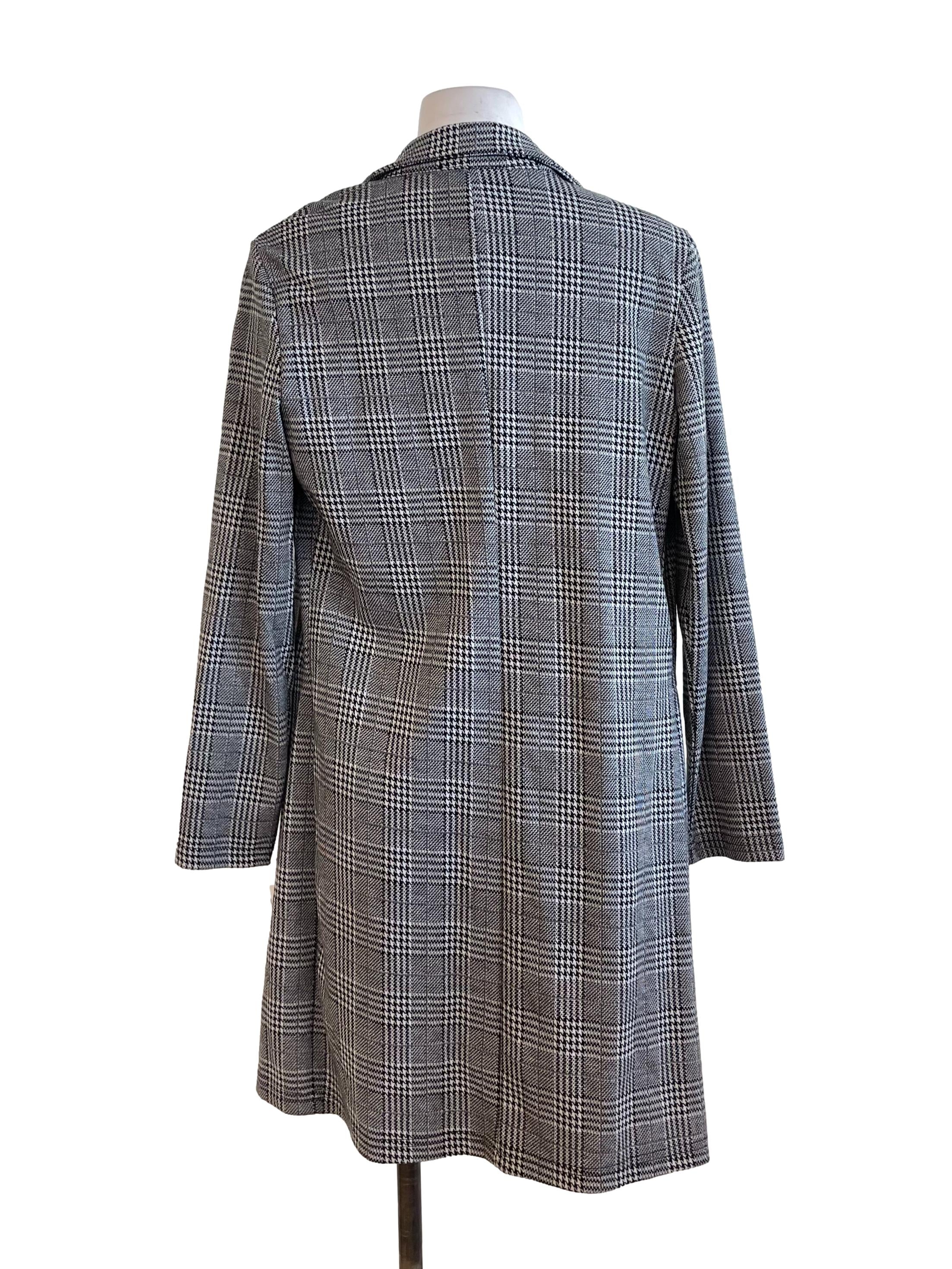Grey Houndstooth Open Front Jacket