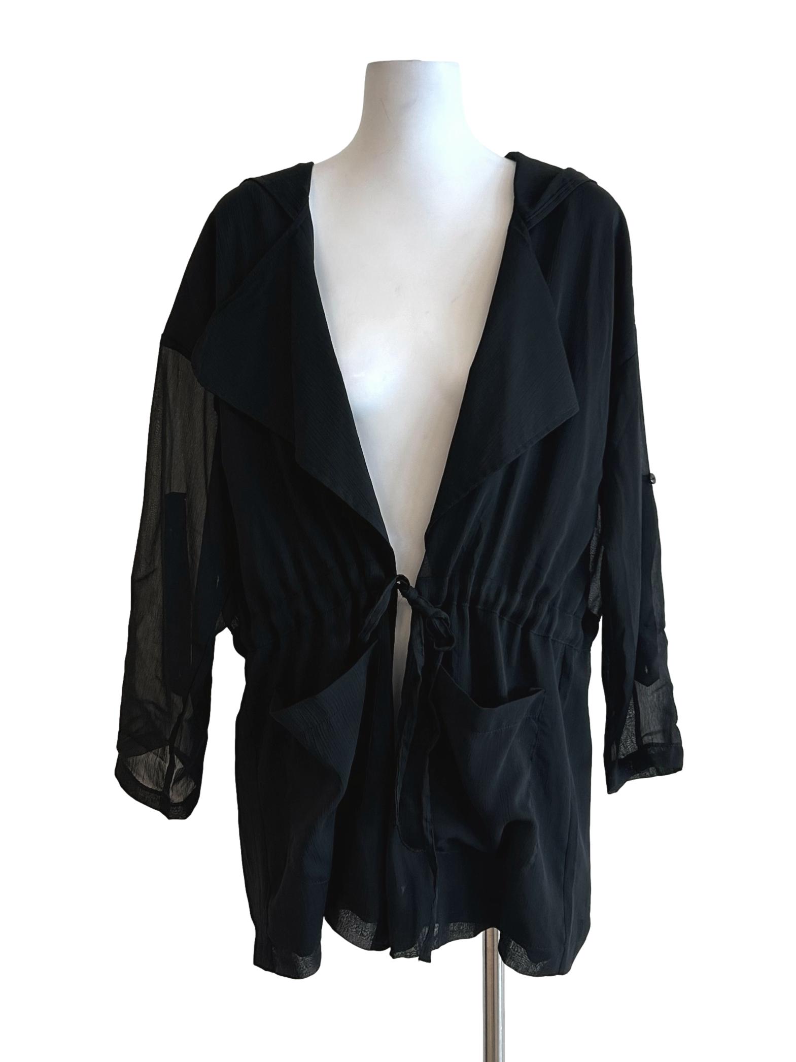 Black Chiffon Hooded Outerwear