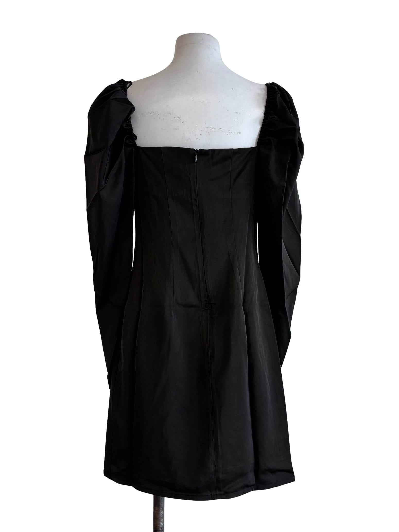 Satin Black Sweetheart Princess Sleeves Dress