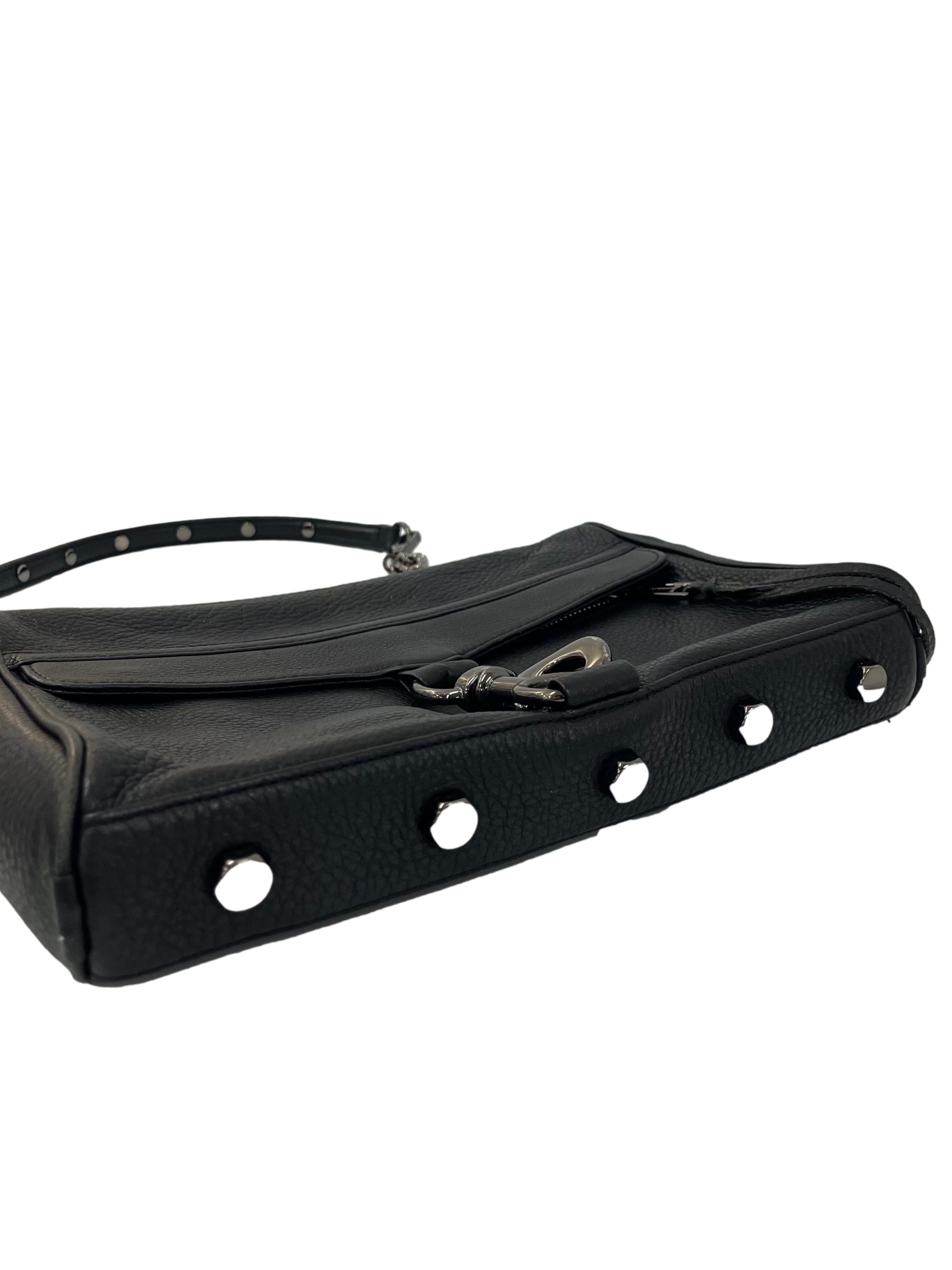 Black Crossbody Bag With Metal Chain