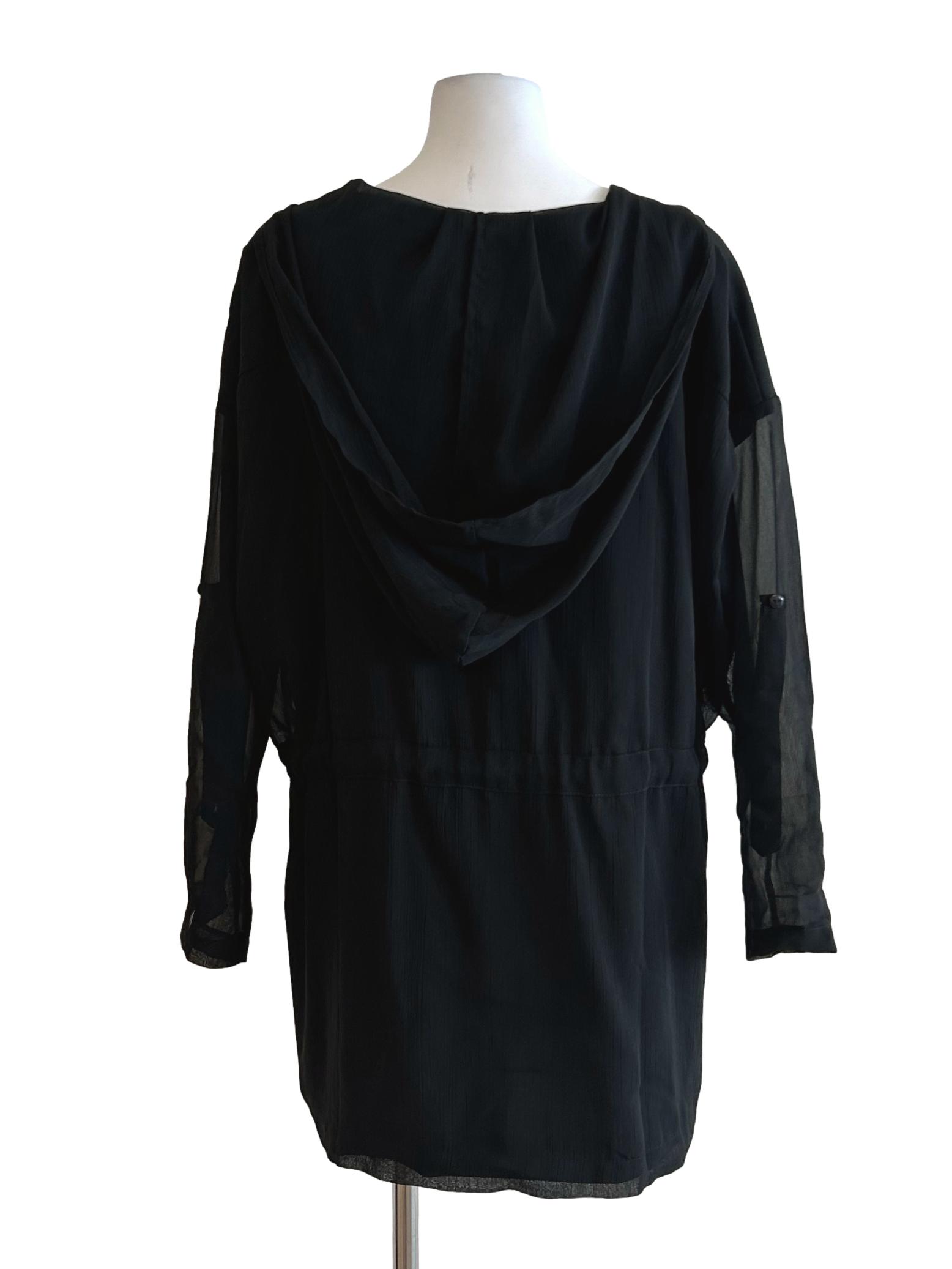 Black Chiffon Hooded Outerwear