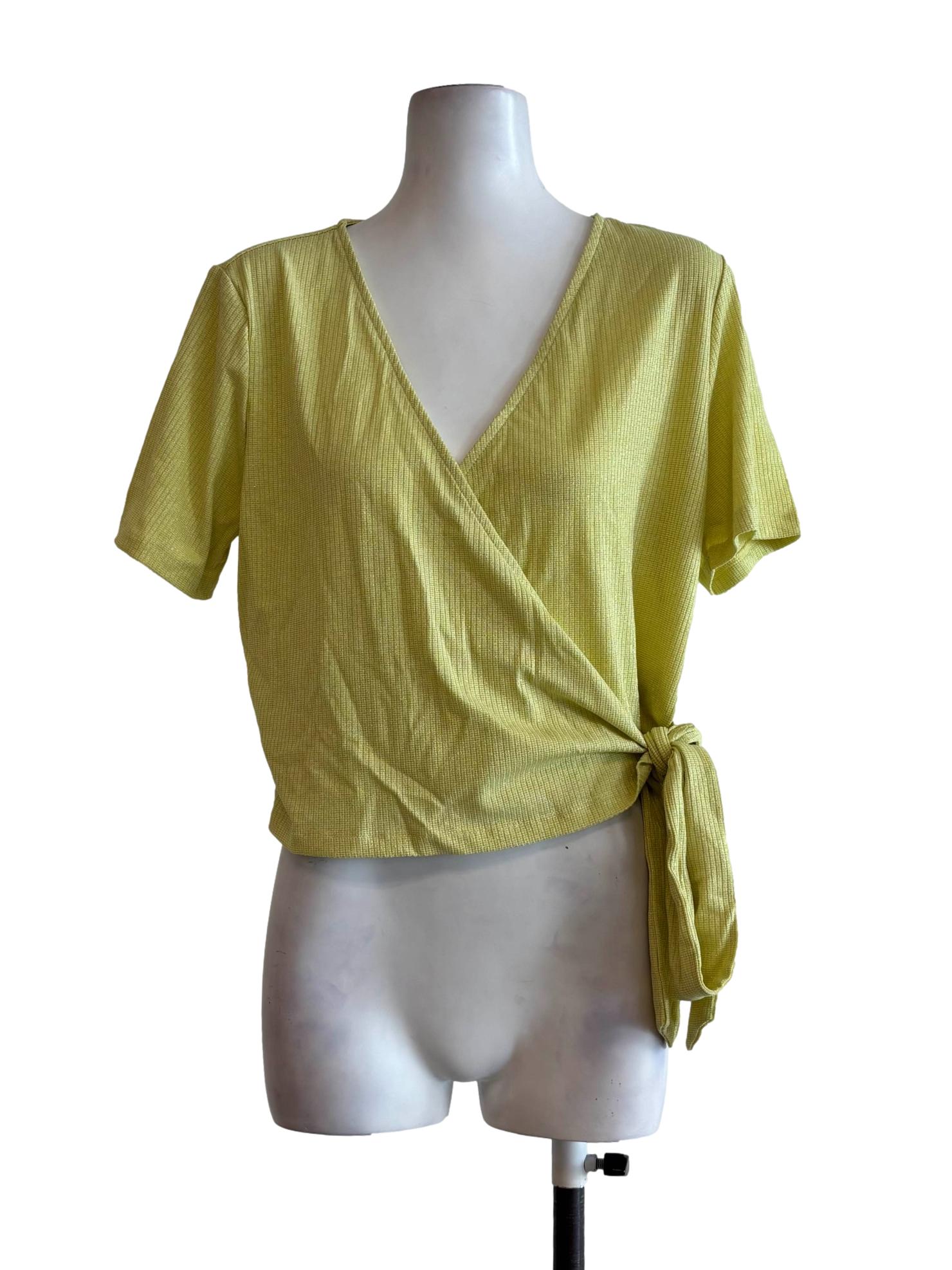 Light Green Side Tie Surplice Ribbed Top