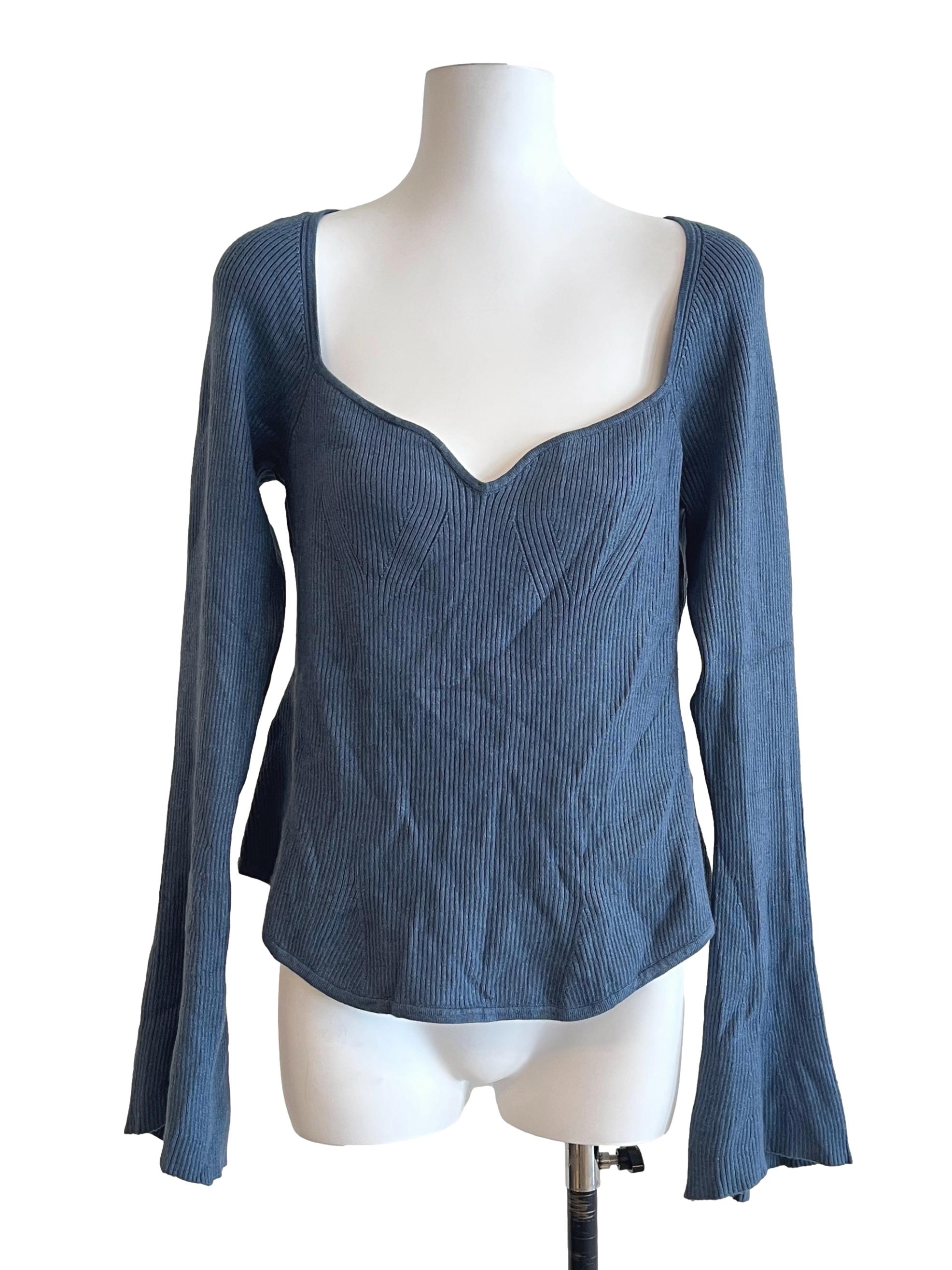 Aegean Blue Queen Anne Long Sleeve Top LB