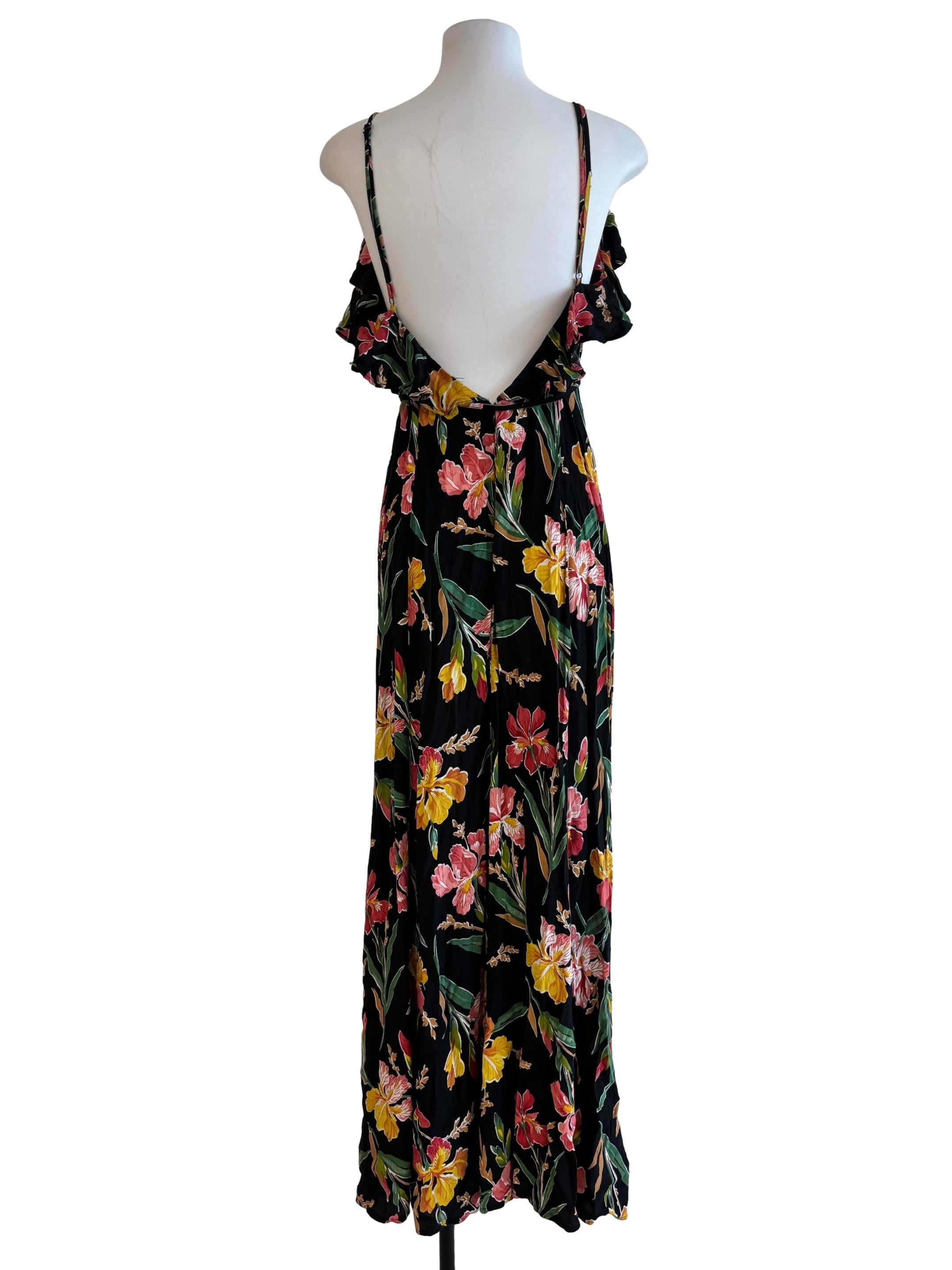 Rich Black Spaghetti Strap Floral Dress