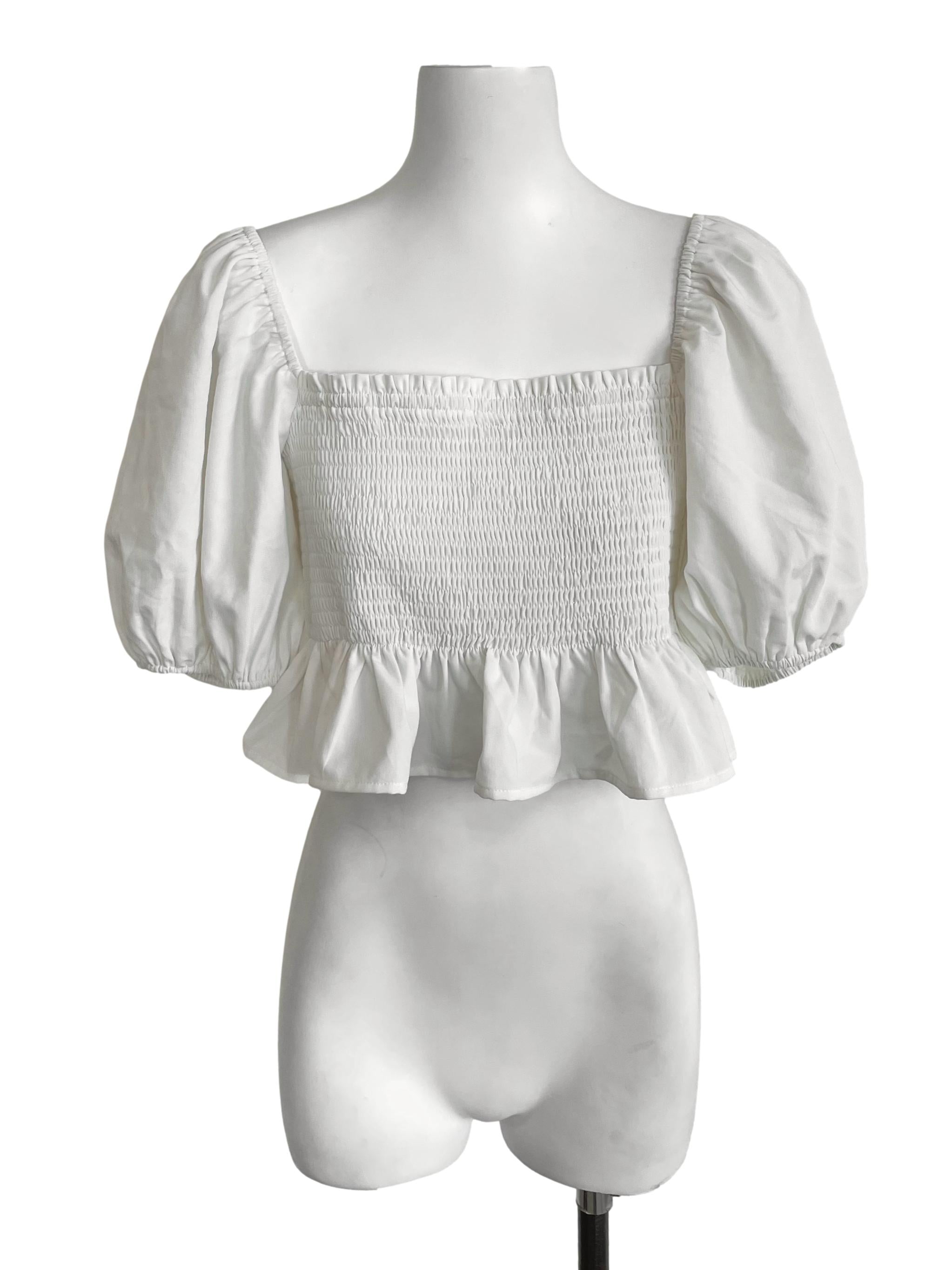 White Shirred Peplum Top