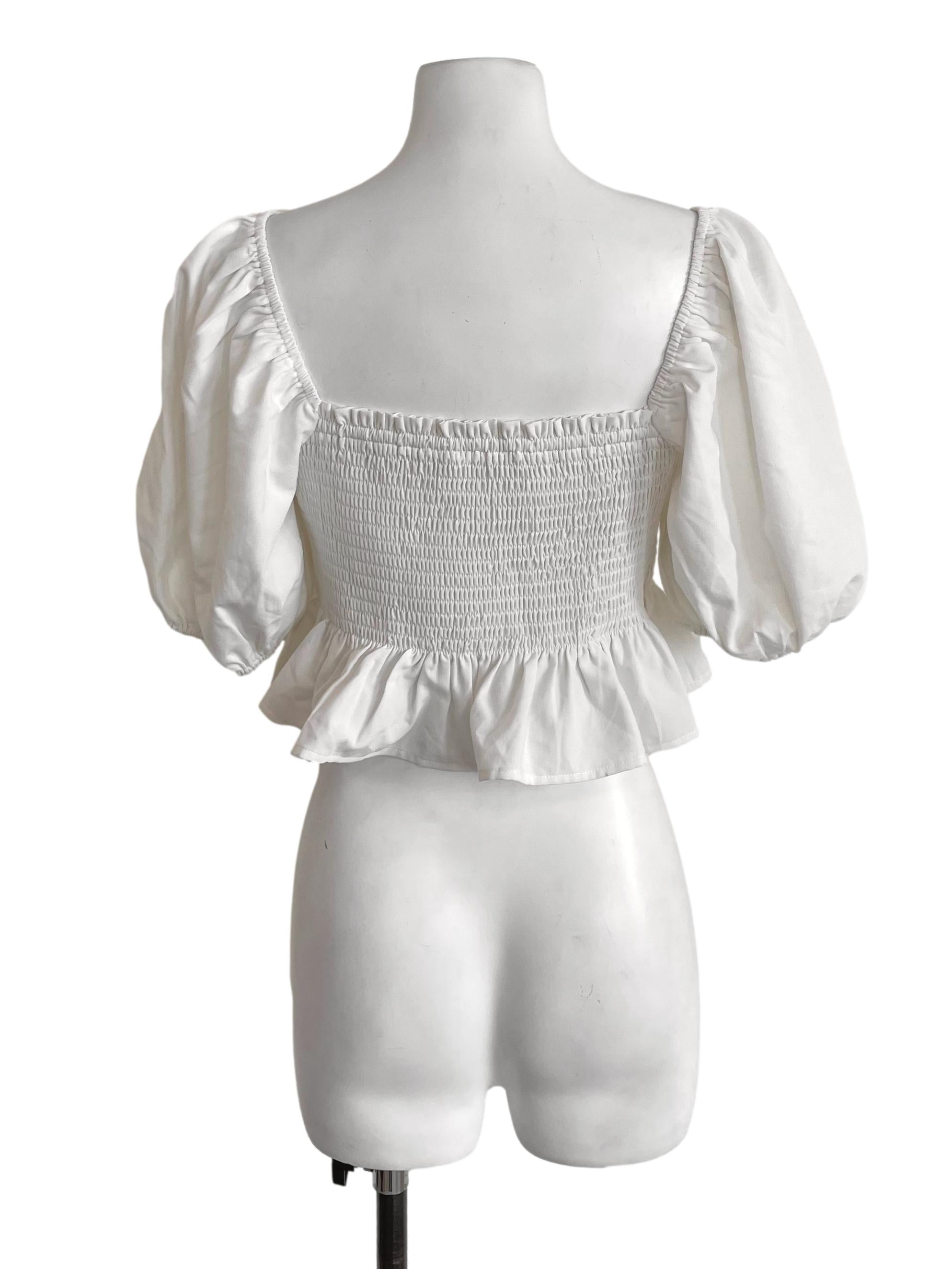 White Shirred Peplum Top