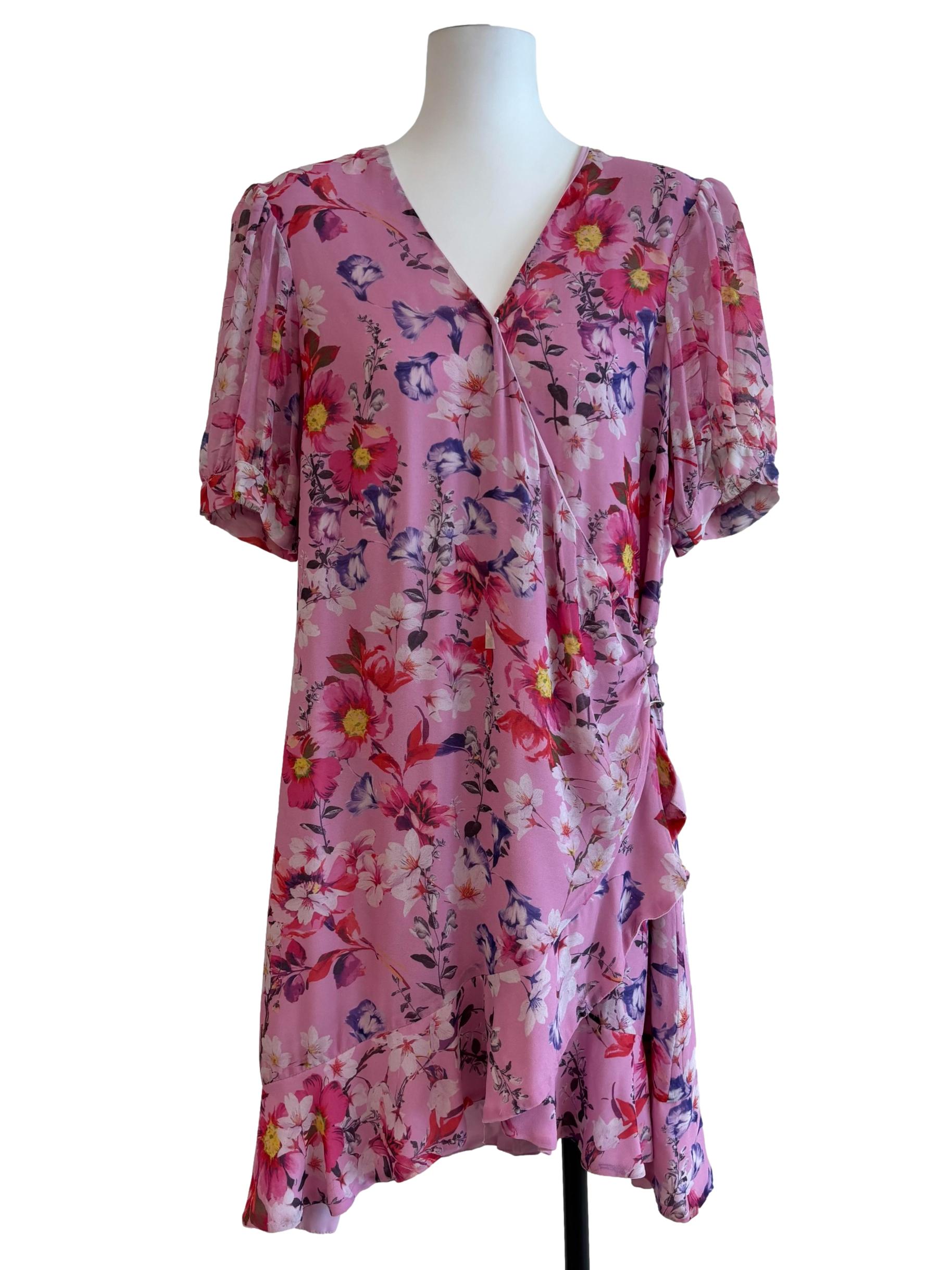 Flamingo Pink Floral Mini Dress