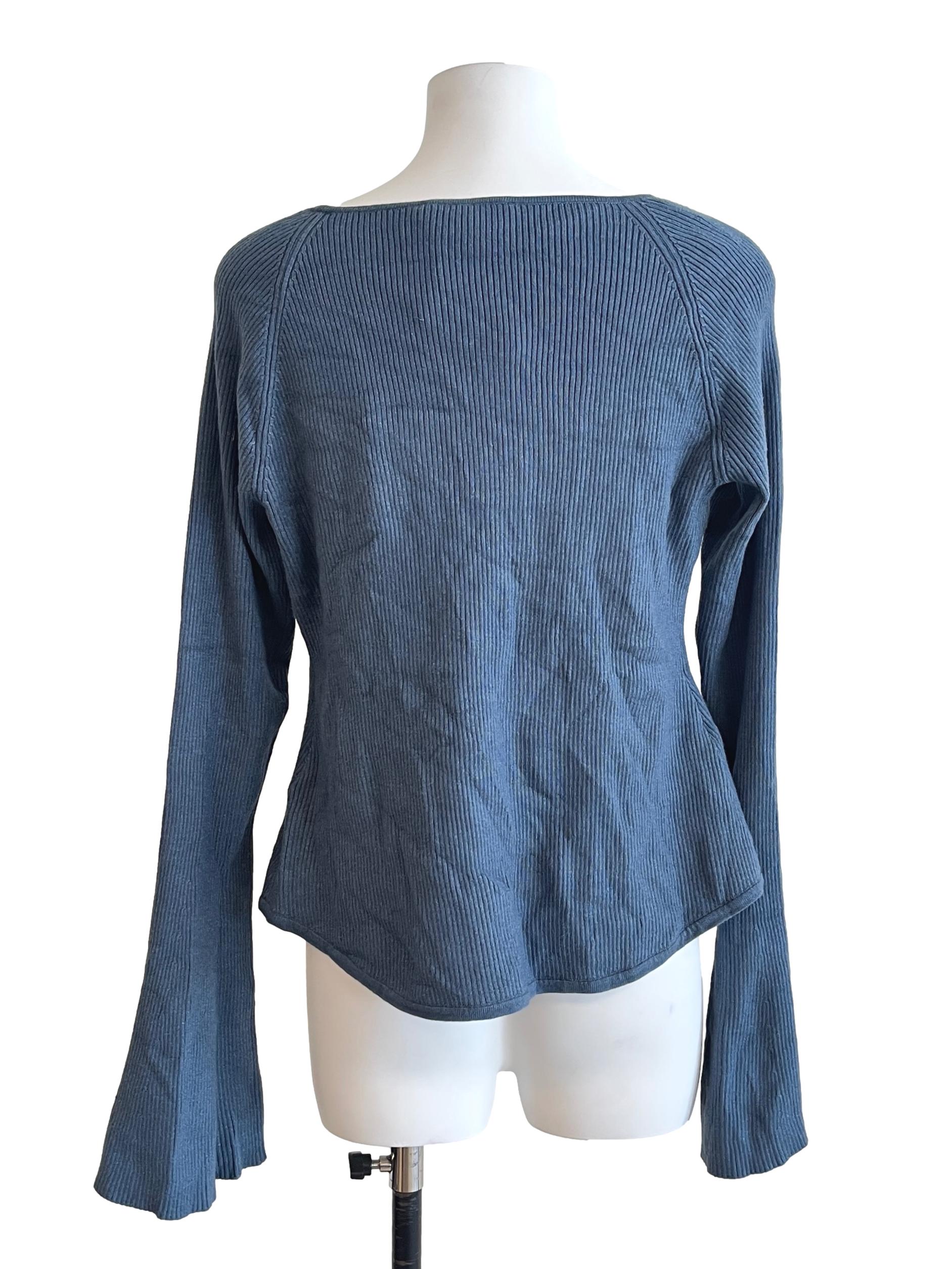Aegean Blue Queen Anne Long Sleeve Top LB