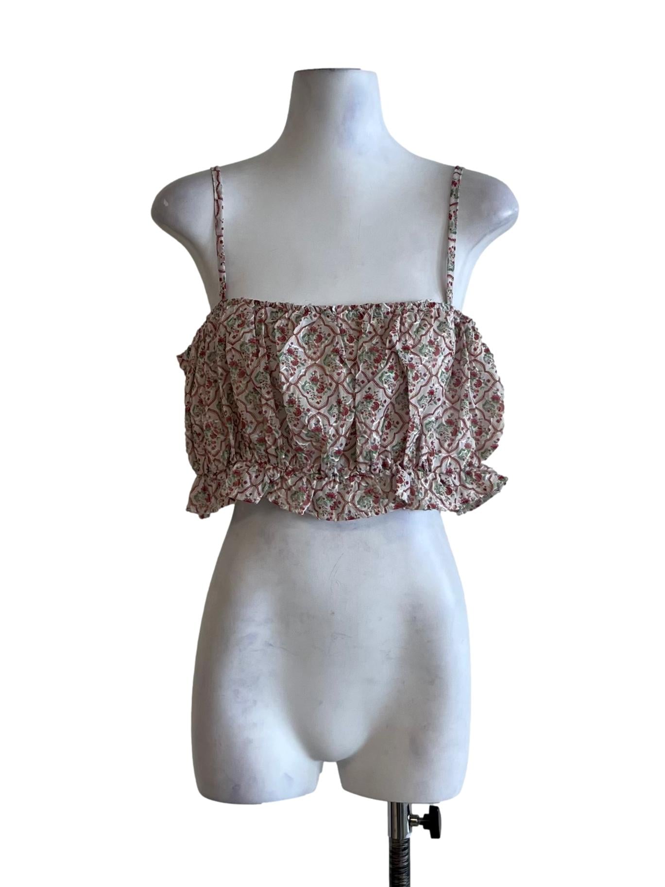 White Floral Cropped Top
