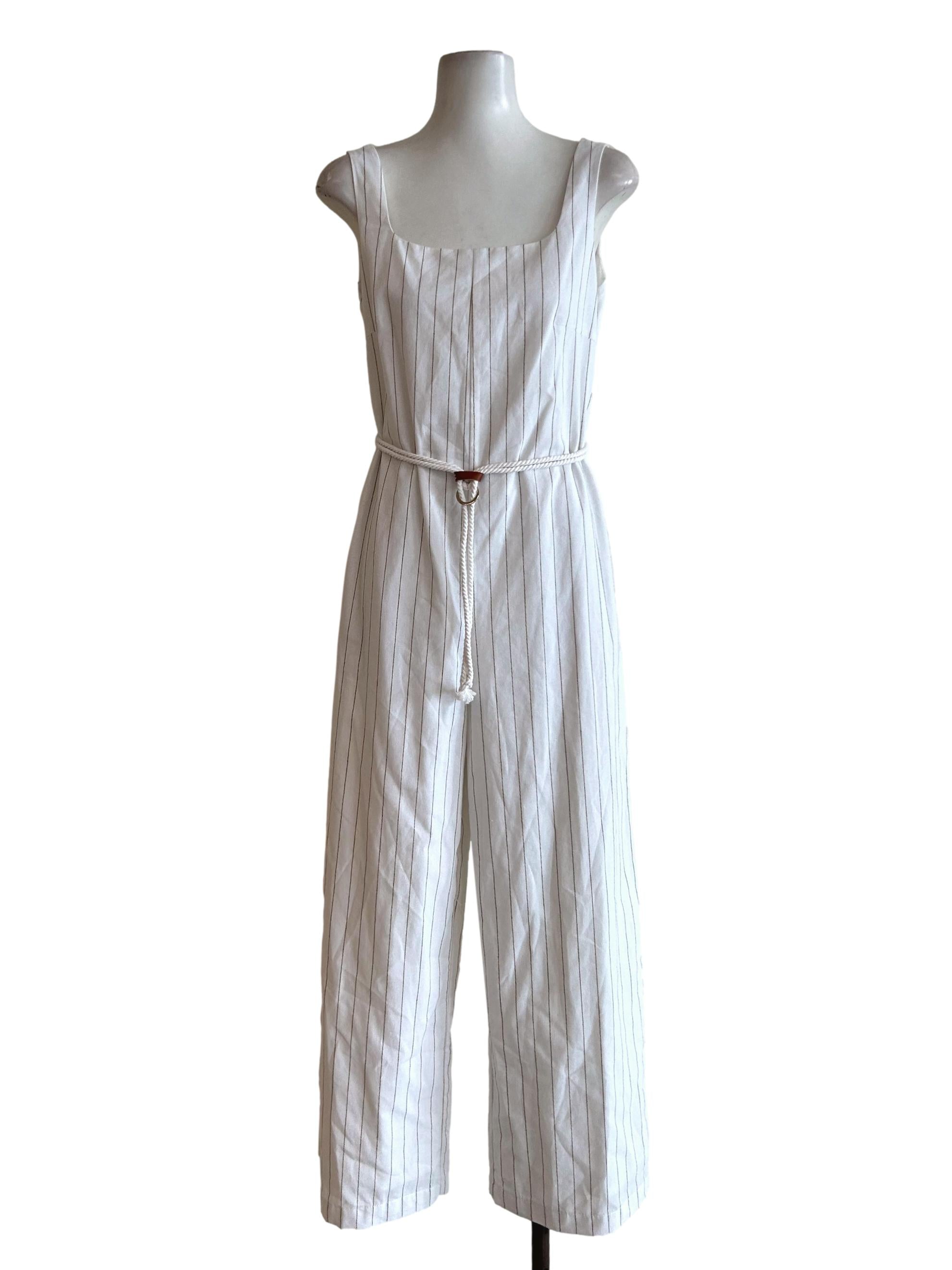 White And Brown Stripes Jumpsuit LB