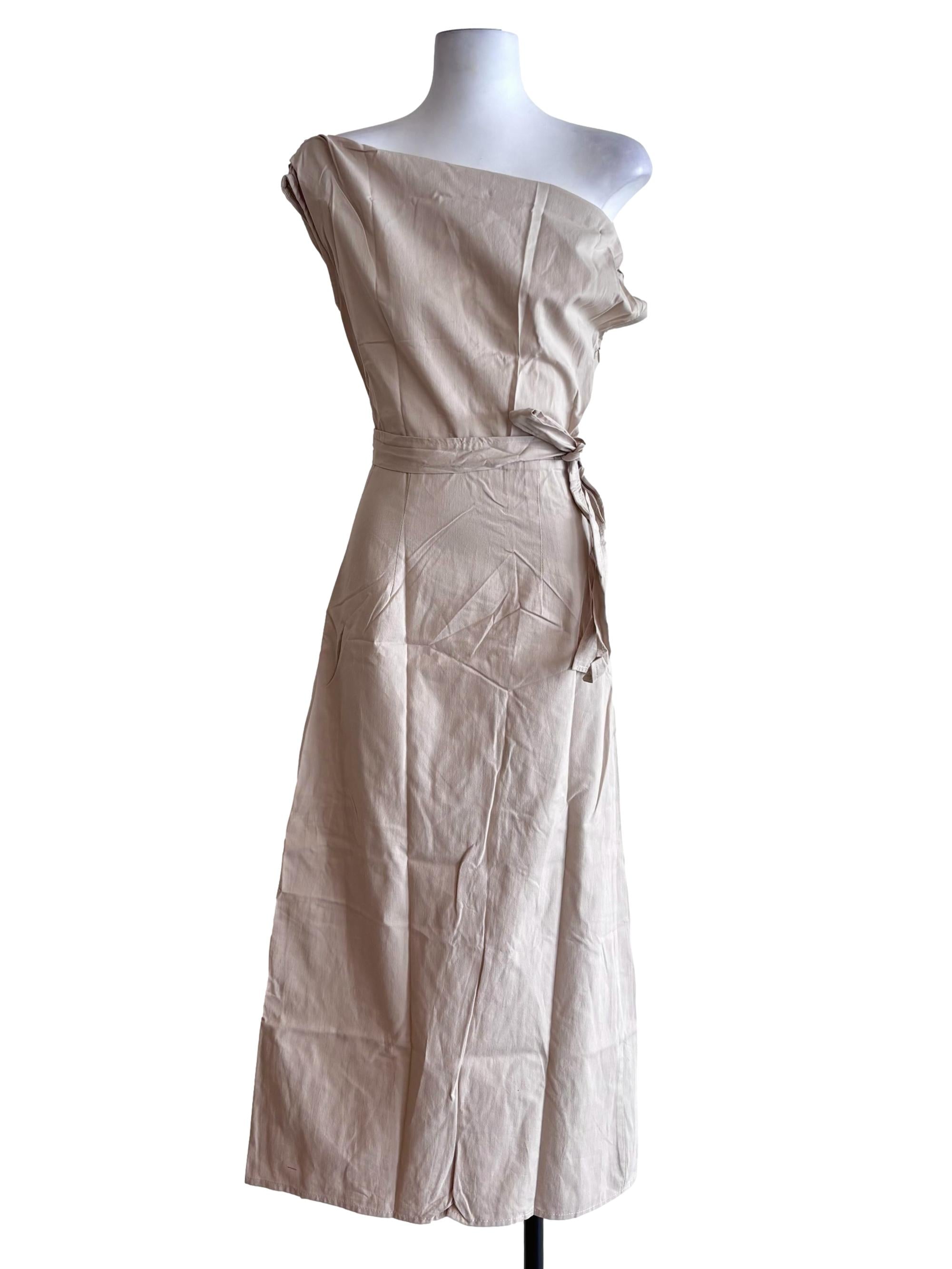 Beige Kael Asymmetrical Shoulder Maxi Dress