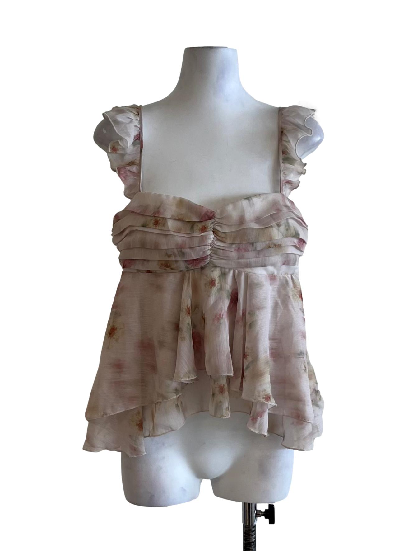 Pink Floral Sleeveless Top