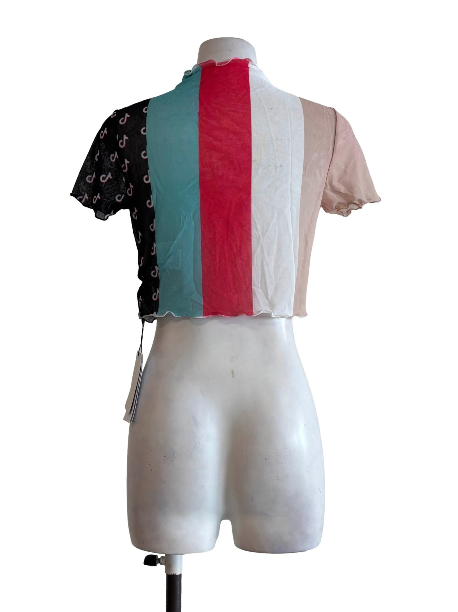 Blue Pink Tiktok Sheer Crop Top