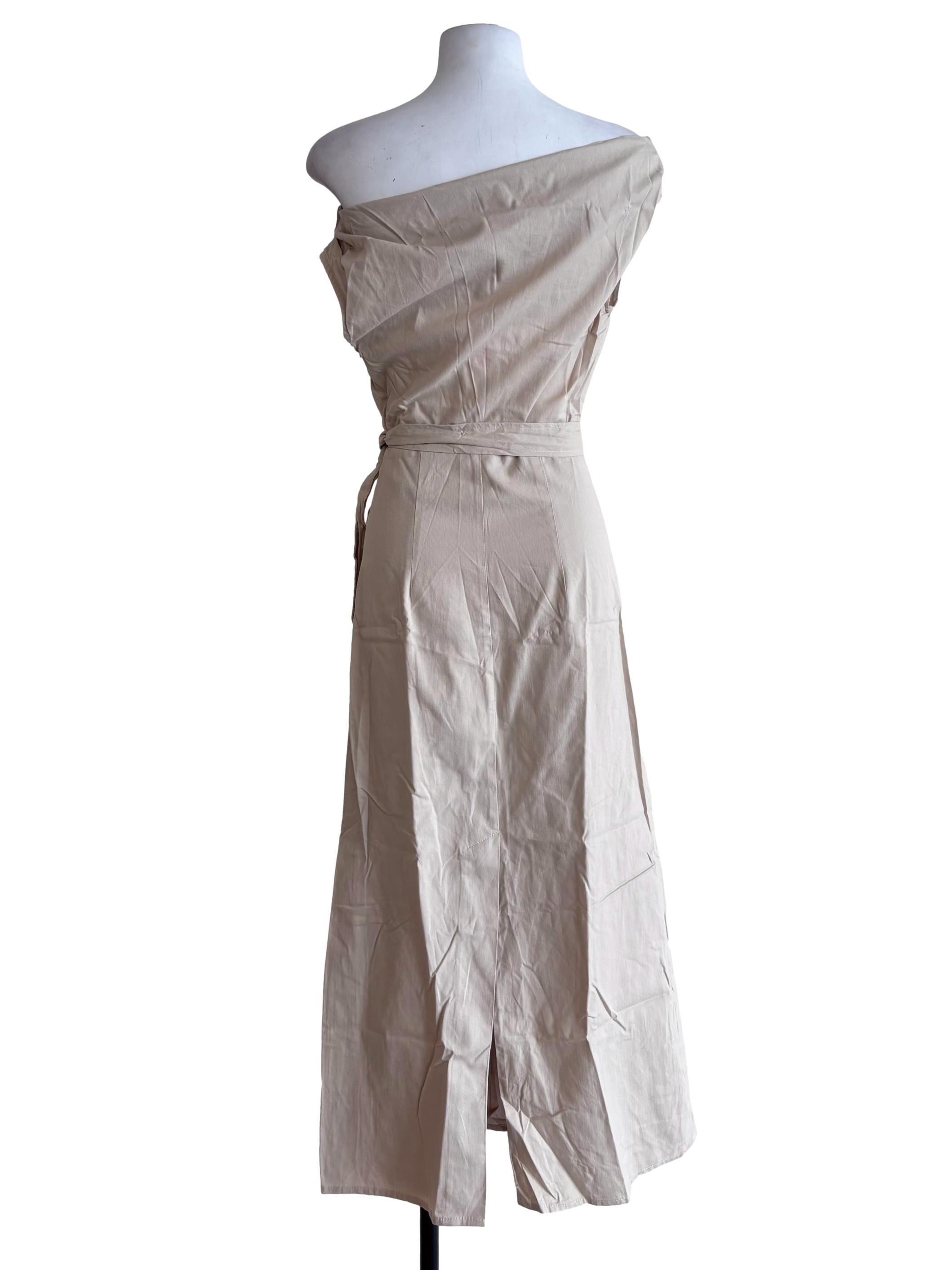 Beige Kael Asymmetrical Shoulder Maxi Dress