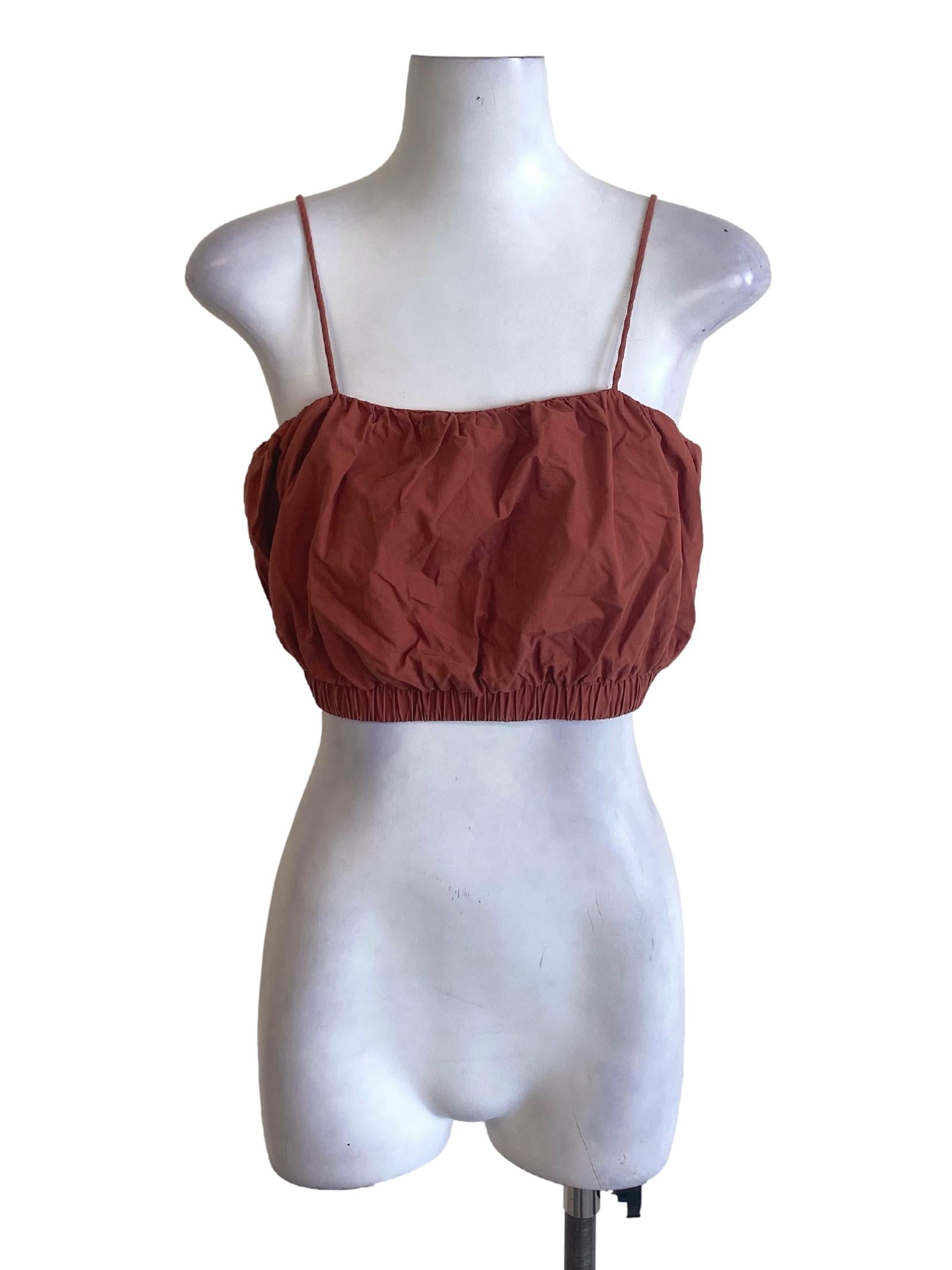 Clay Orange Spaghetti Strap Waisted Cropped Top TWL