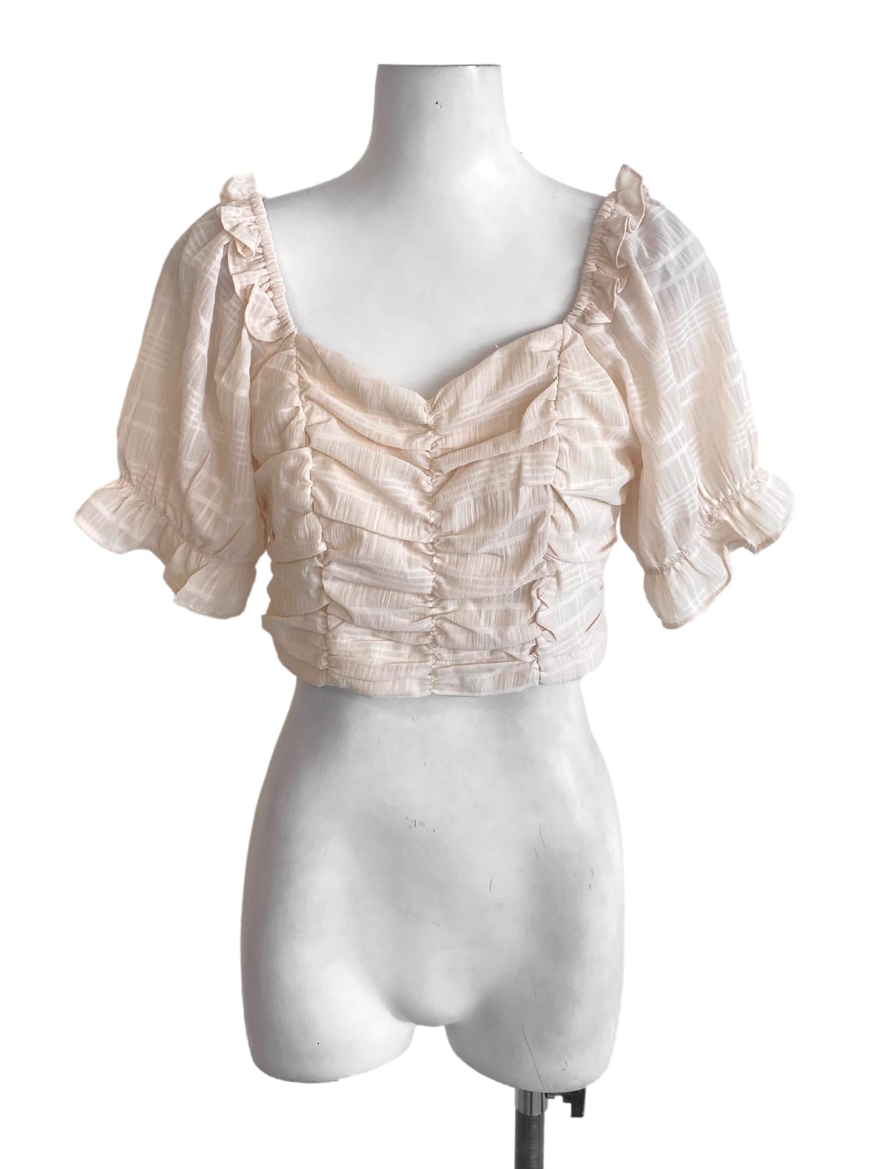 Eggnog Brown Wrap Bust Ruffle Cropped Top TWL