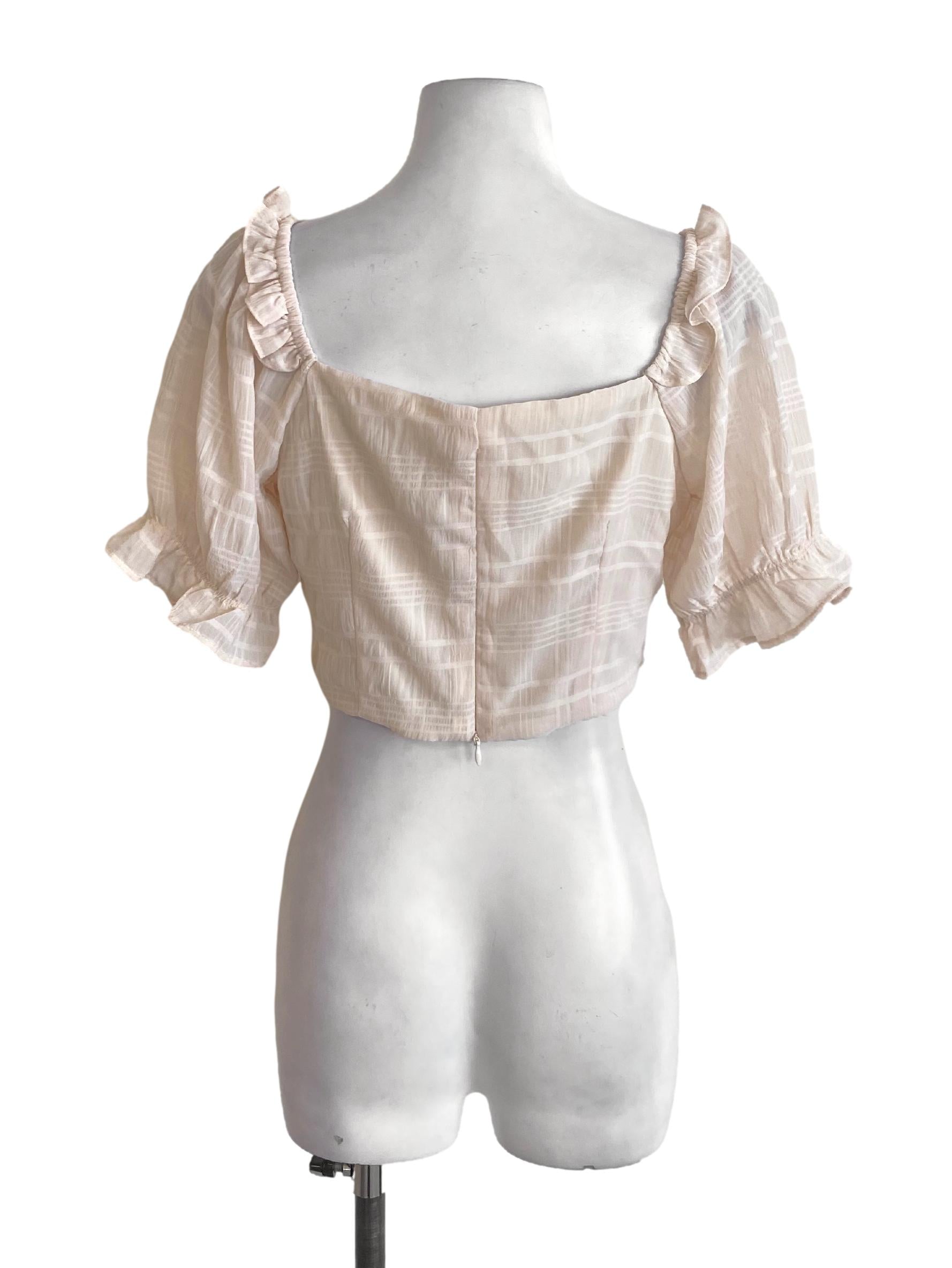 Eggnog Brown Wrap Bust Ruffle Cropped Top TWL